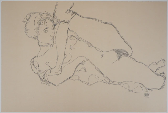 Egon SCHIELE (d’après) : Nu la jambe levée - Lithographie Signée