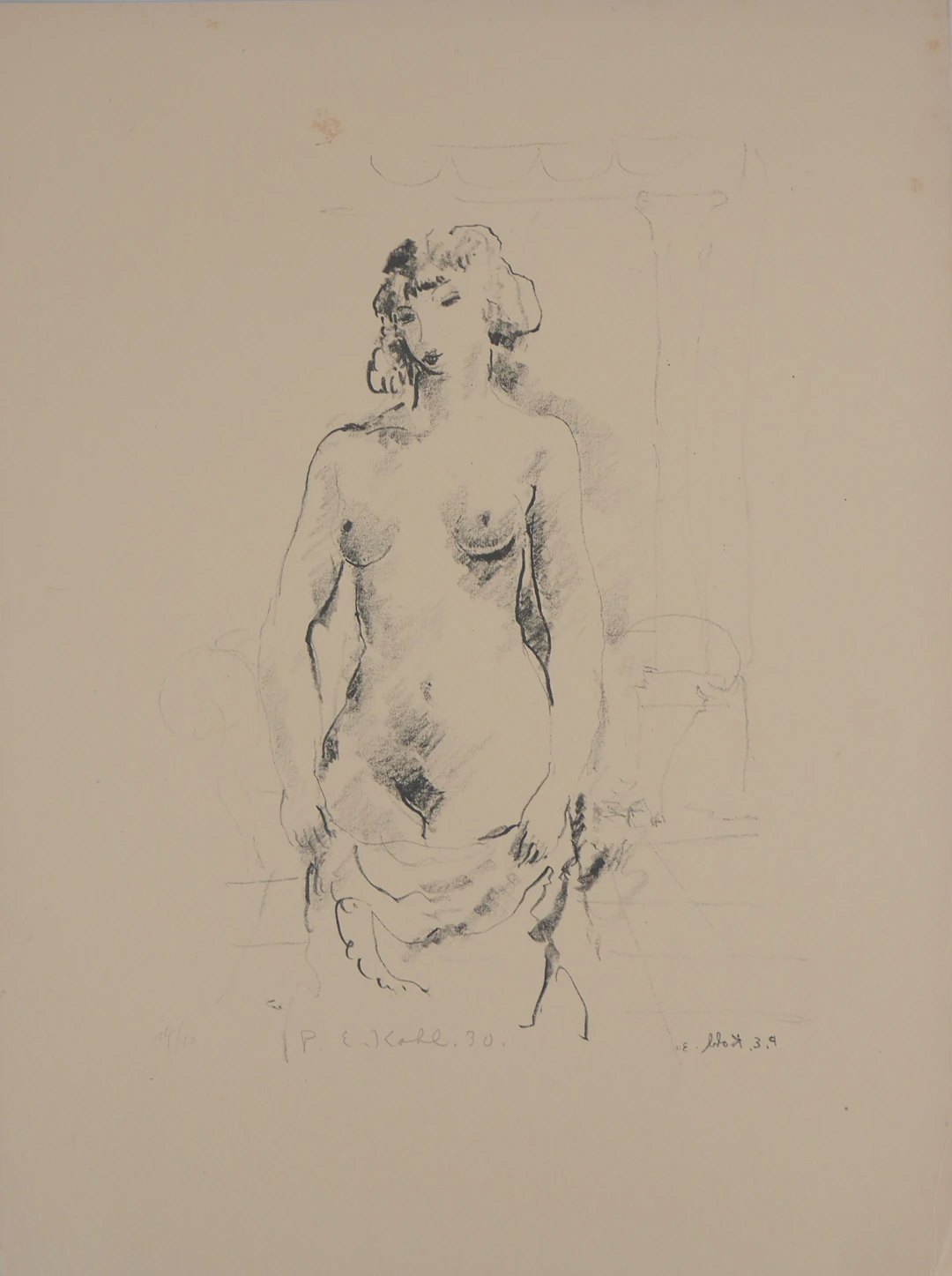 Pierre-Ernest KOHL - Nu dans l’atelier - Lithographie originale signée