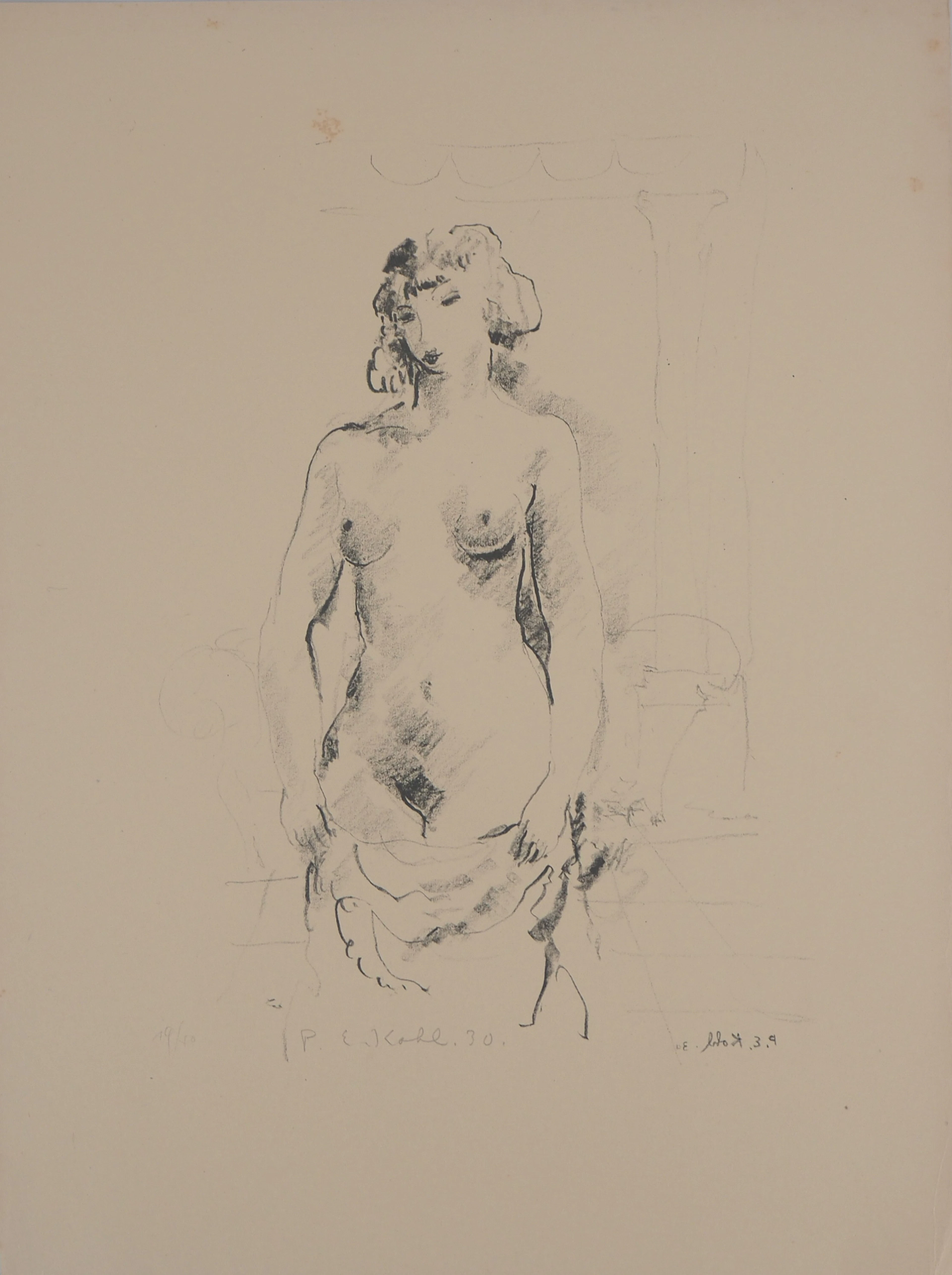 Pierre-Ernest KOHL - Nu dans l’atelier - Lithographie originale signée