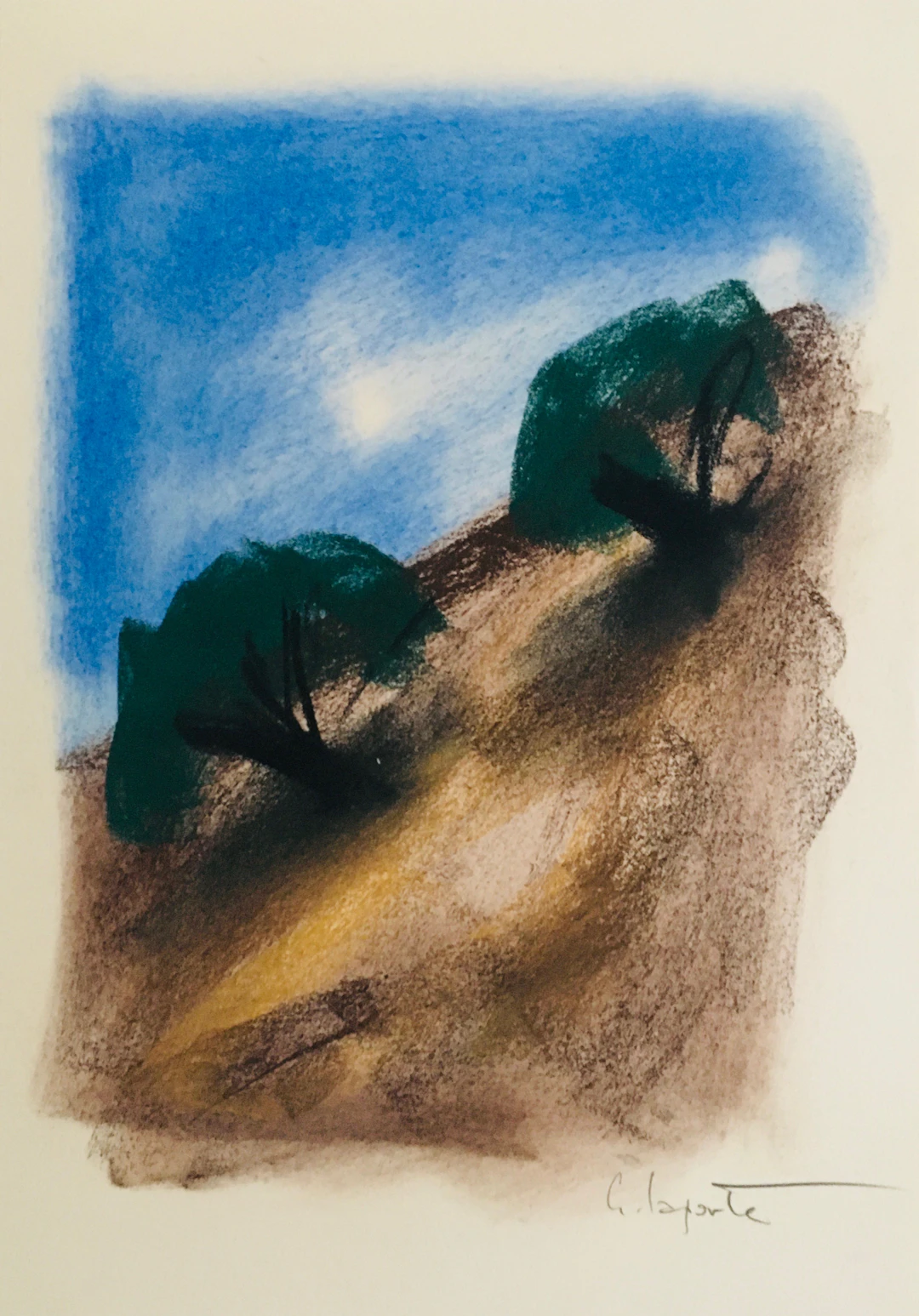 Georges LAPORTE - Les pins parasols, 1974 - Pastel original signé