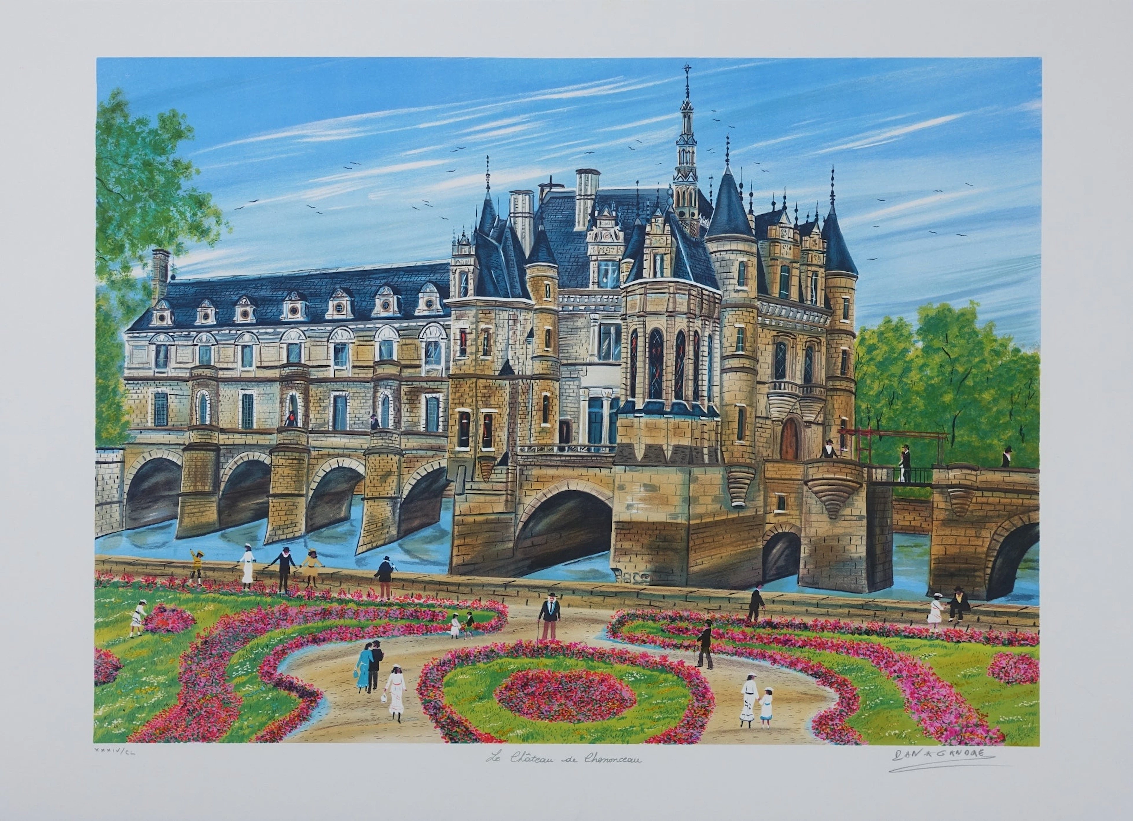 Dan GANDRE : Le château de Chenonceau, Lithographie originale