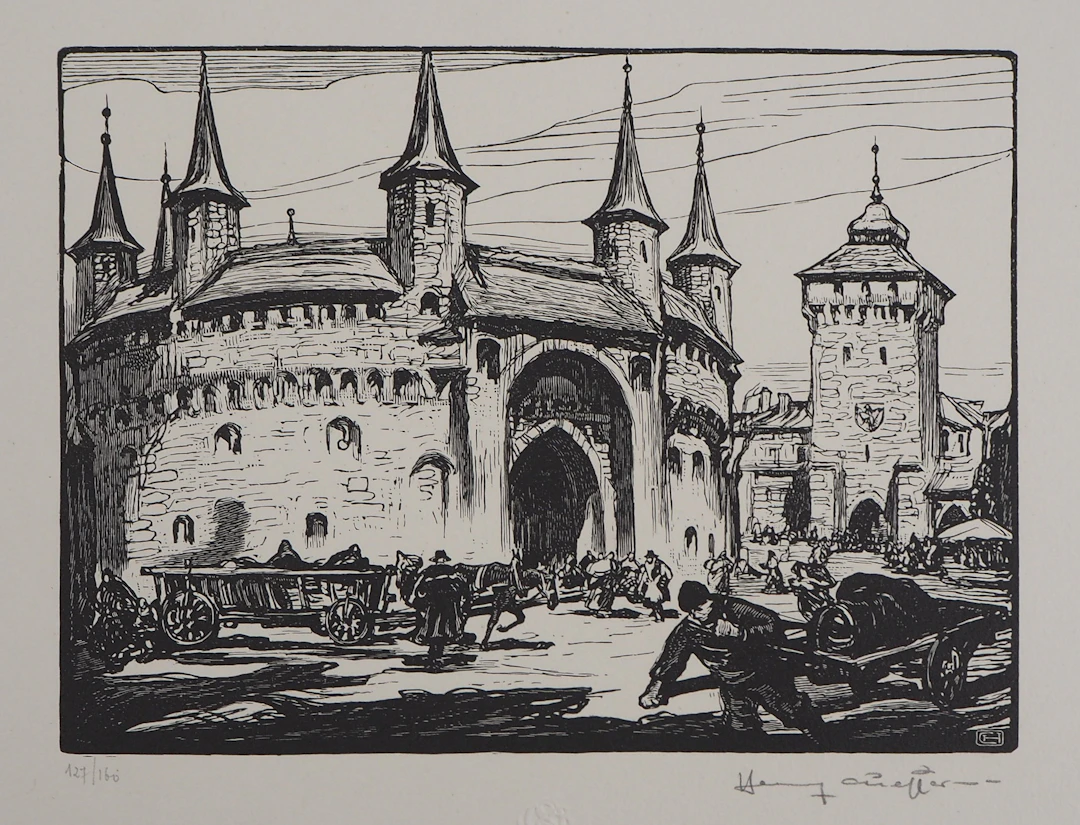 Henry CHEFFER : Pologne: Cracovie. Le Rondel, Château, 1924 - Bois