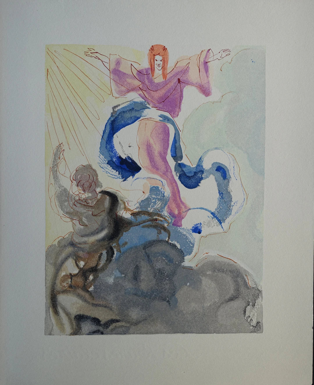 Salvador DALI : Le premier ciel, Bois gravé original
