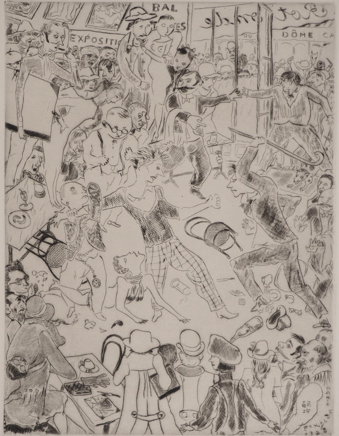 Léonard Tsuguharu FOUJITA : Le café de la Rotonde, Gravure originale signée