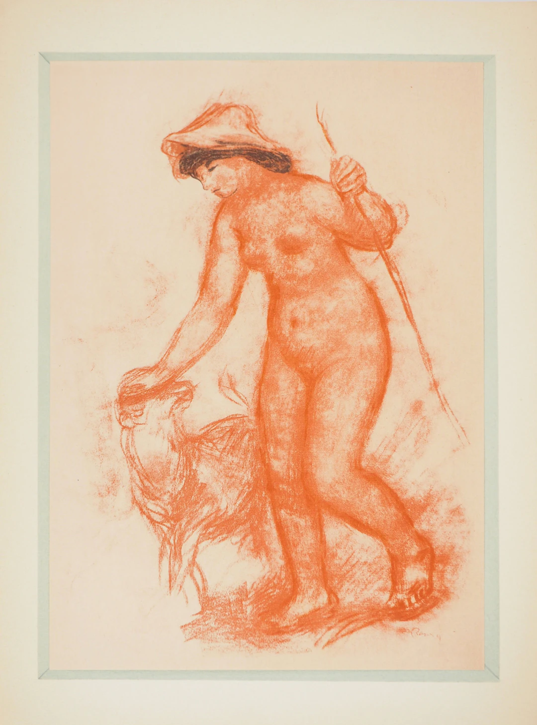 Pierre-Auguste RENOIR : Jeune bergère, Lithographie et pochoir signée
