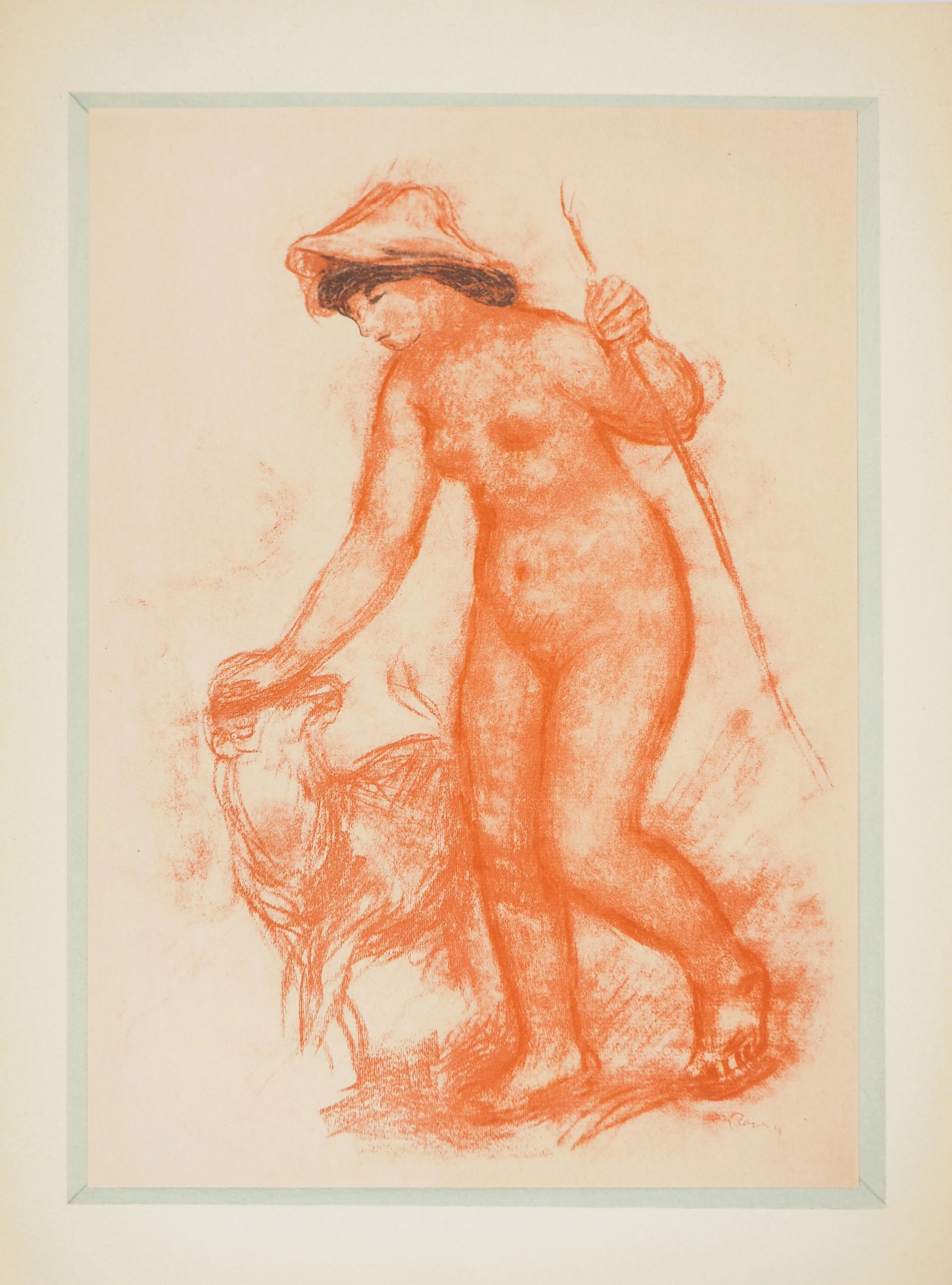 Pierre-Auguste RENOIR : Jeune bergère, Lithographie et pochoir signée