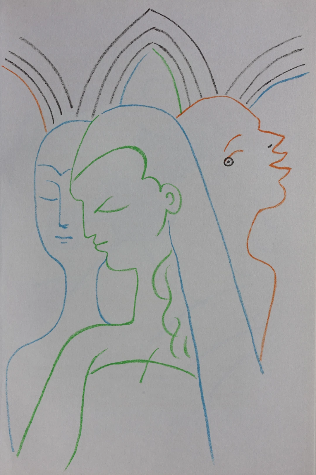 Jean COCTEAU : Les trois sœurs - Lithographie originale, 1957