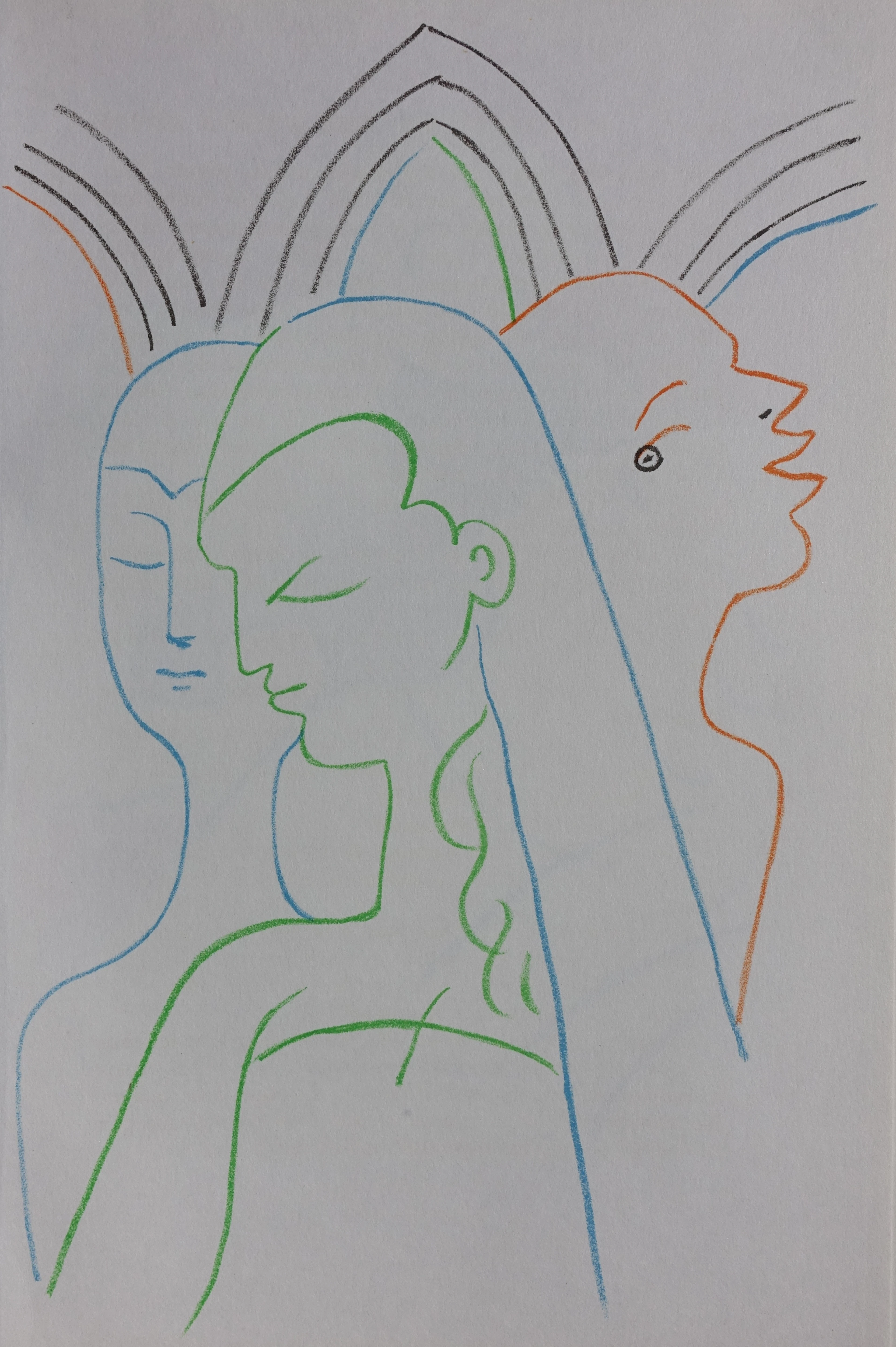 Jean COCTEAU : Les trois sœurs - Lithographie originale, 1957