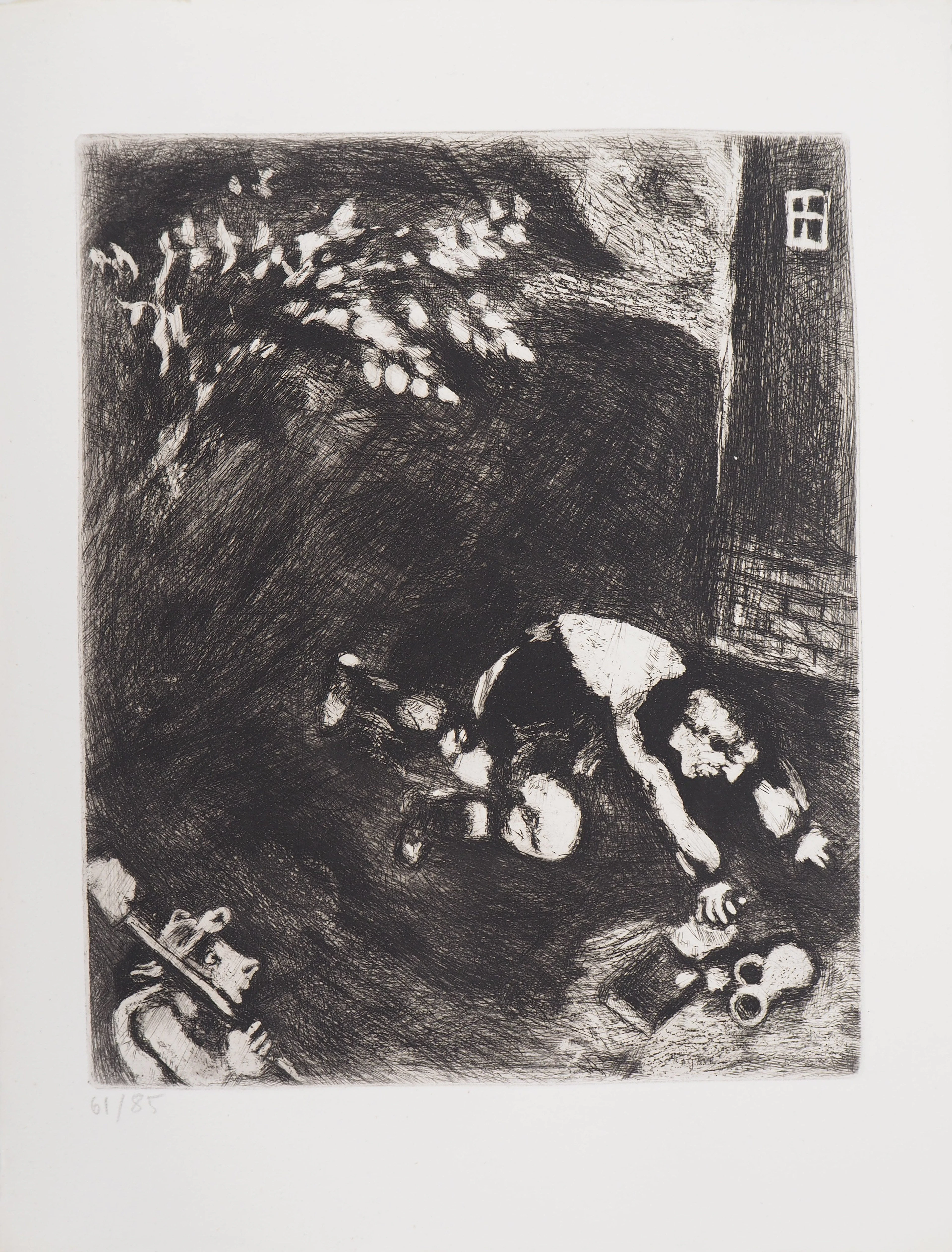 Marc CHAGALL : L'avare qui a perdu son trésor, Gravure originale signée