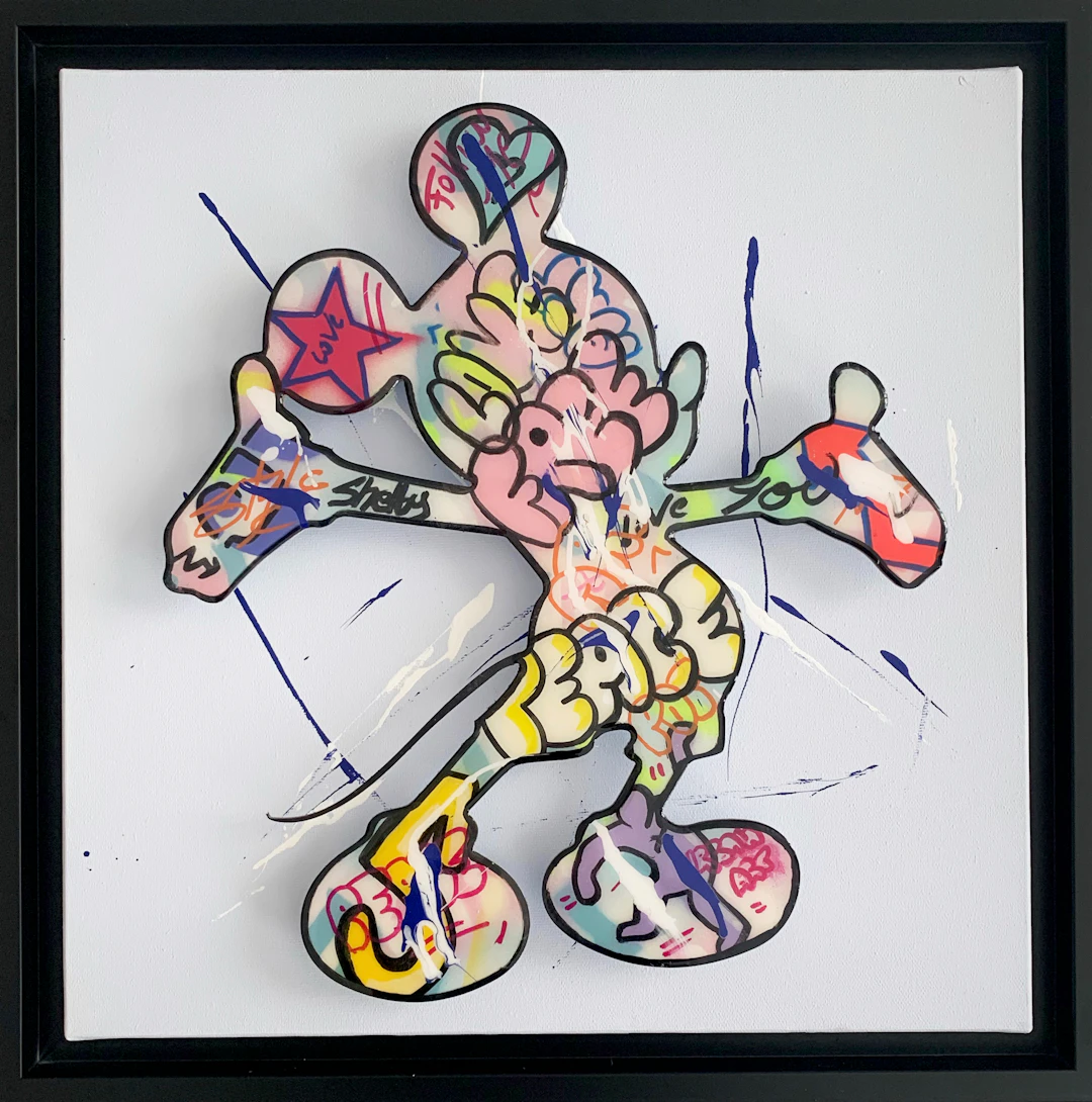 Shelby - Mickey Peace - Métal peint fixé sur toile