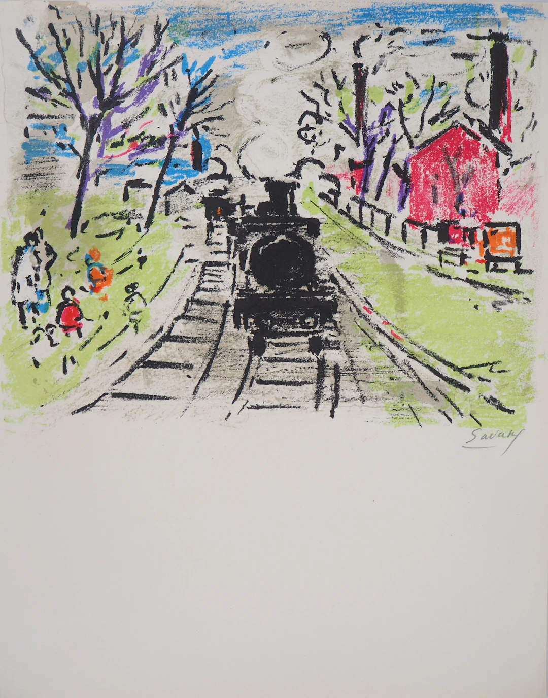 Robert SAVARY : Le petit train de Banlieue - Lithographie originale signée