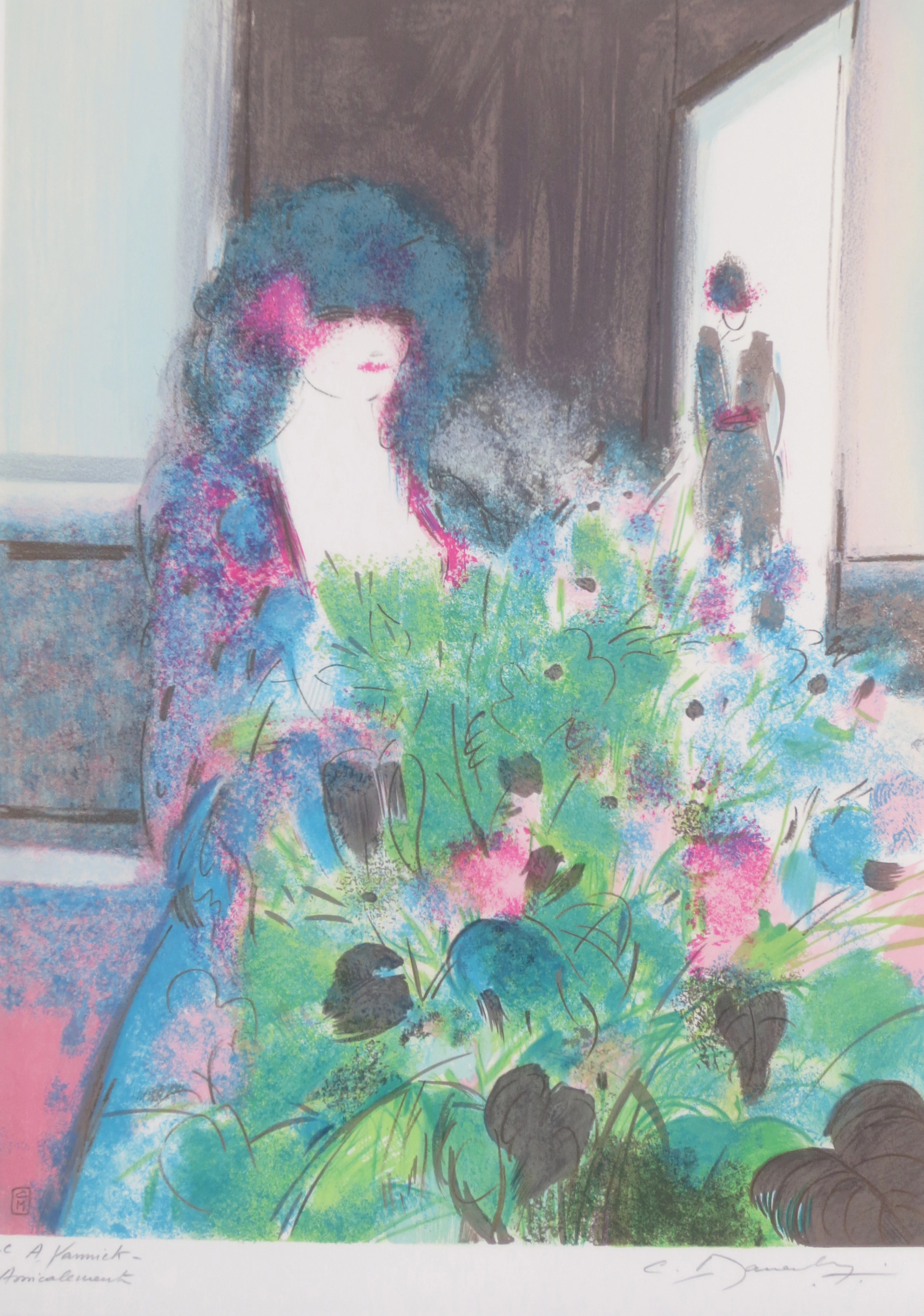 Claude MANOUKIAN - Femme au bouquet - Lithographie signée et dédicacée