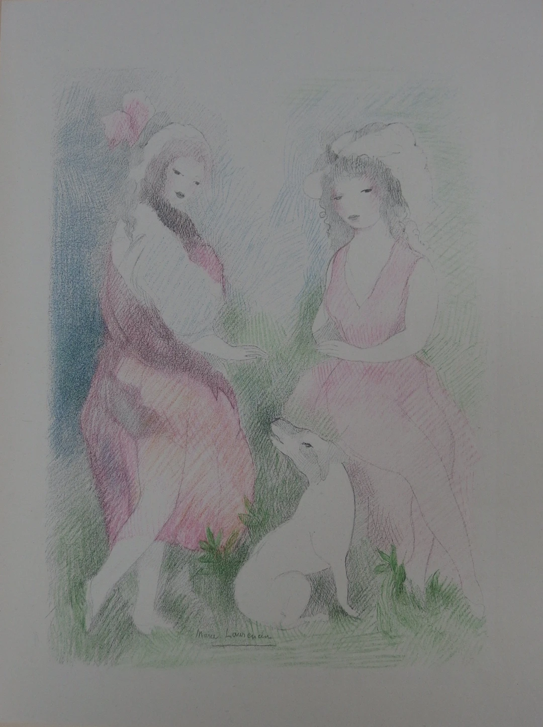 Marie LAURENCIN : Deux amies avec un chien, Lithographie signée