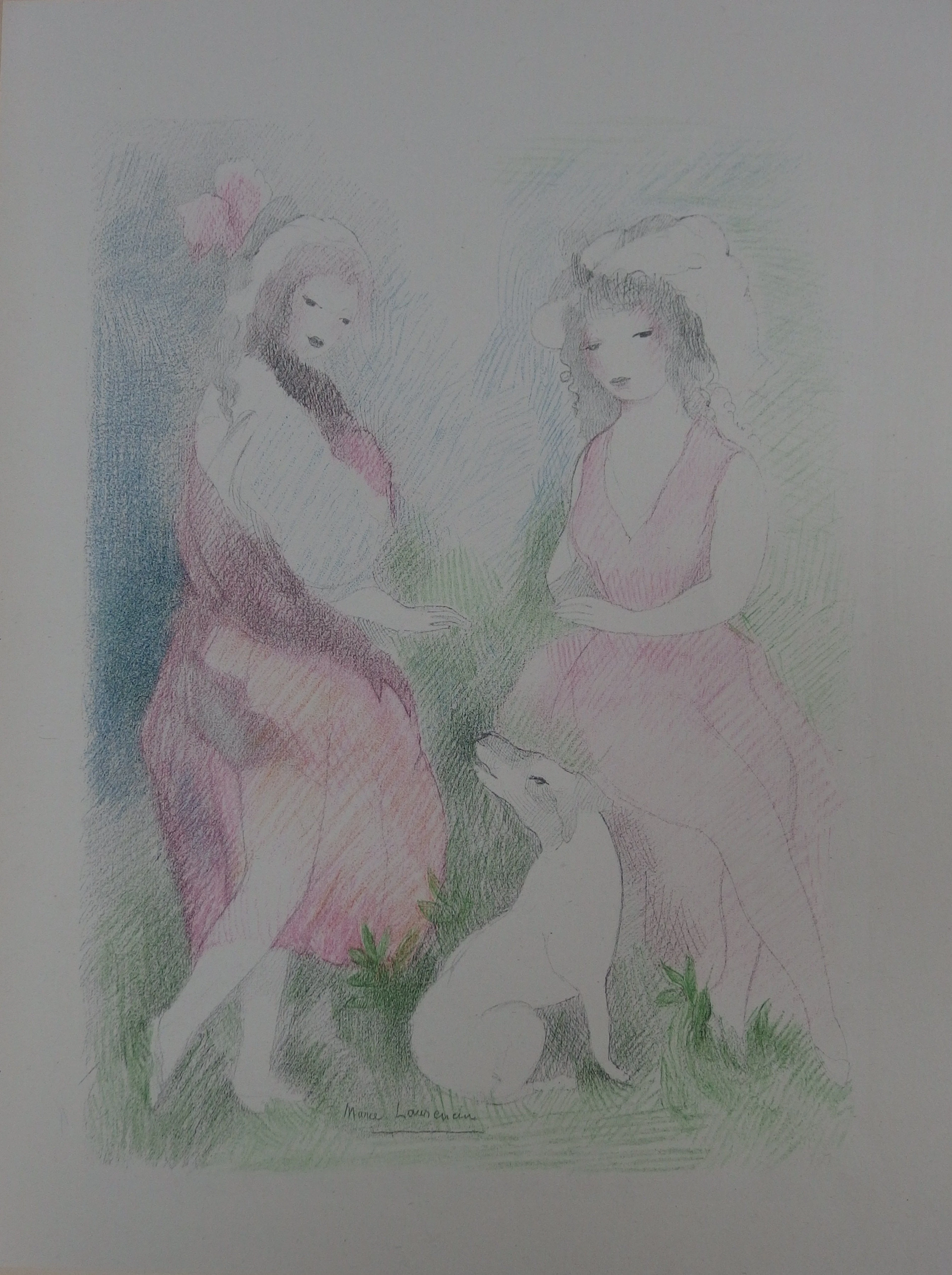 Marie LAURENCIN : Deux amies avec un chien, Lithographie signée