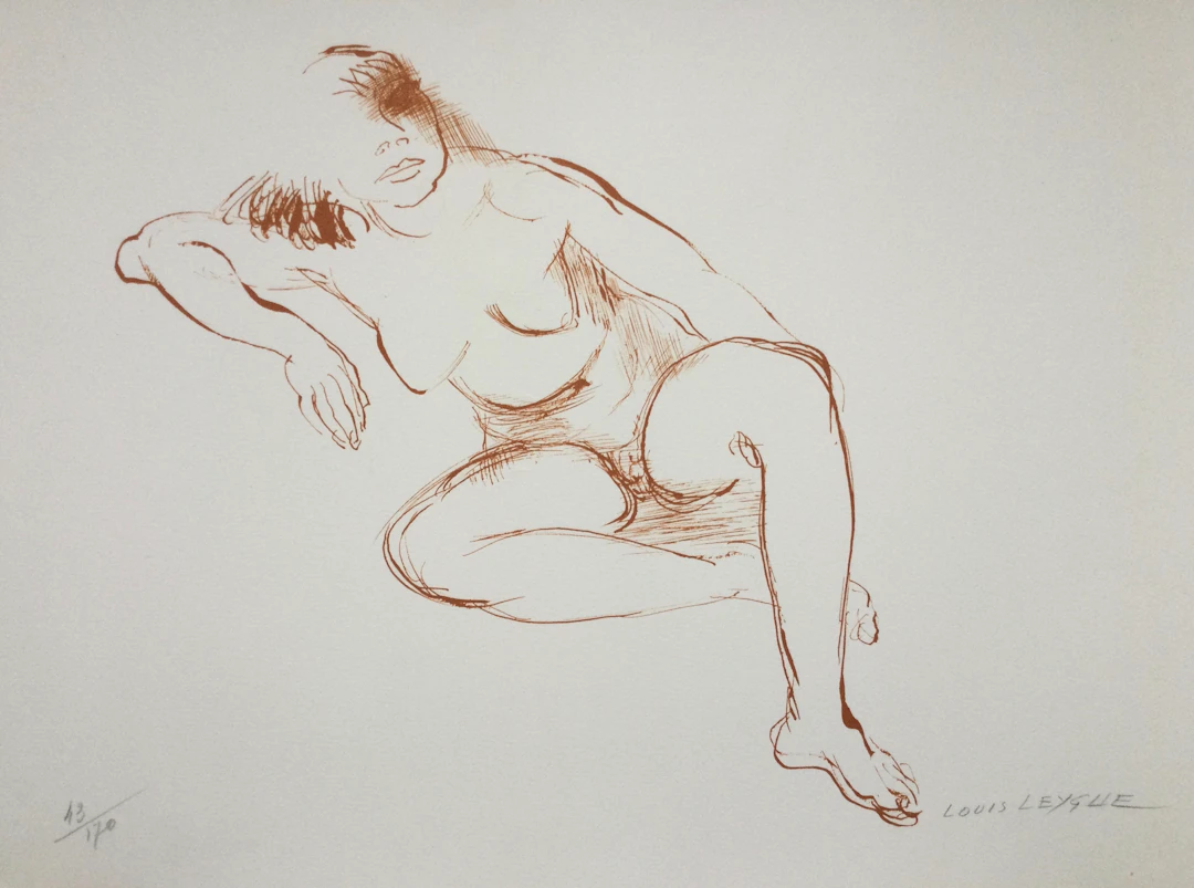 Louis LEYGUE - Nu assis , vers 1970 - Lithographie originale signée au crayon