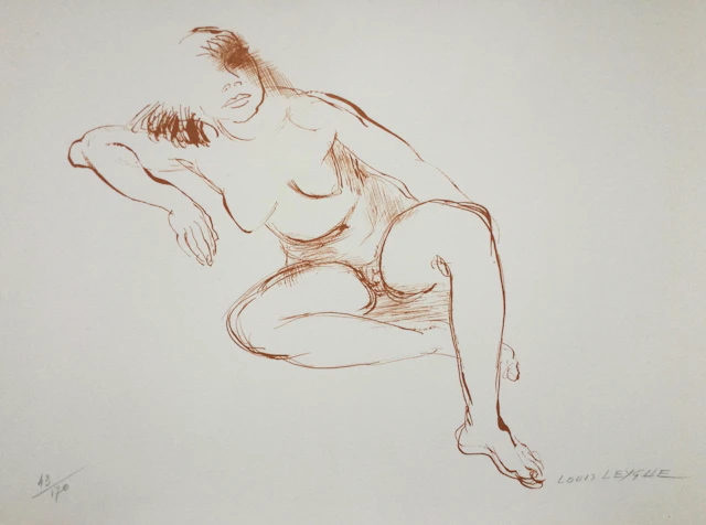 Louis LEYGUE - Nu assis , vers 1970 - Lithographie originale signée au crayon
