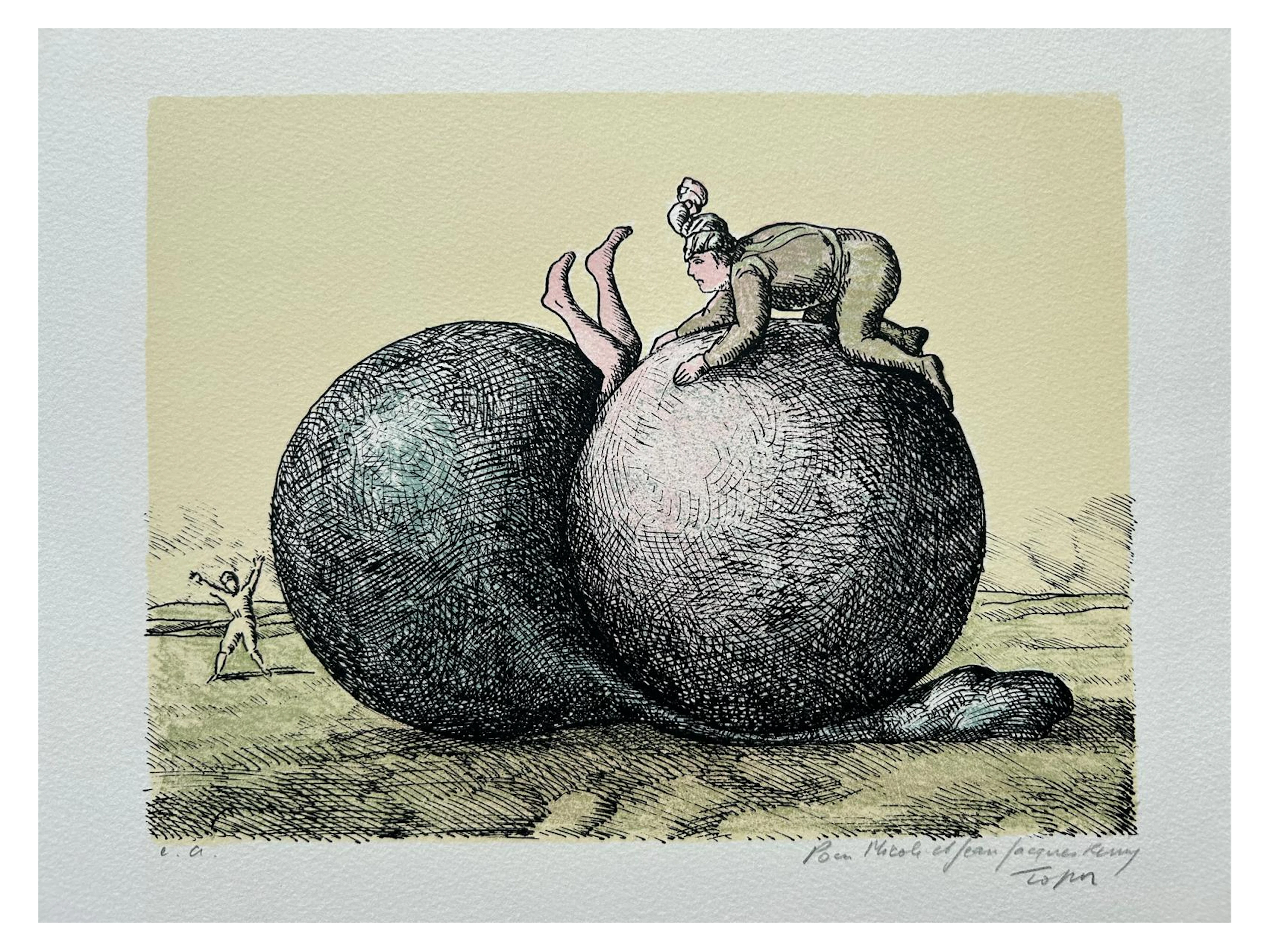 Roland TOPOR - Les boules, 1973, Lithographie originale signée et numérotée