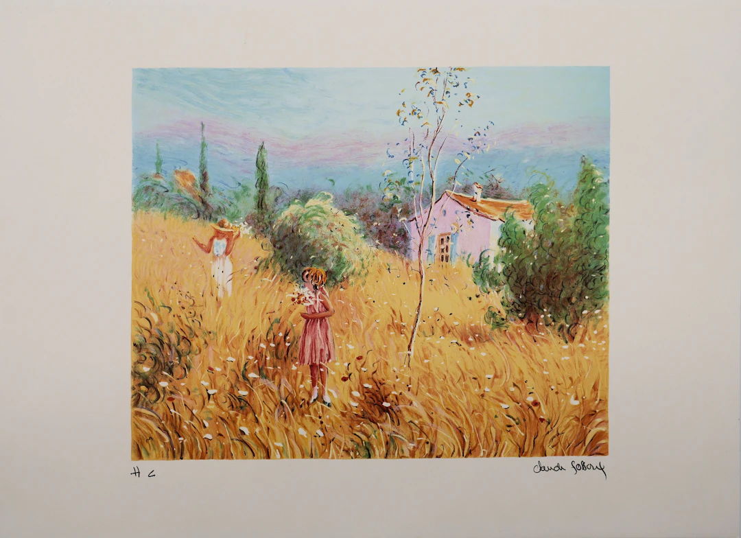 Claude FOSSOUX : La cueillette de fleurs, Lithographie signée