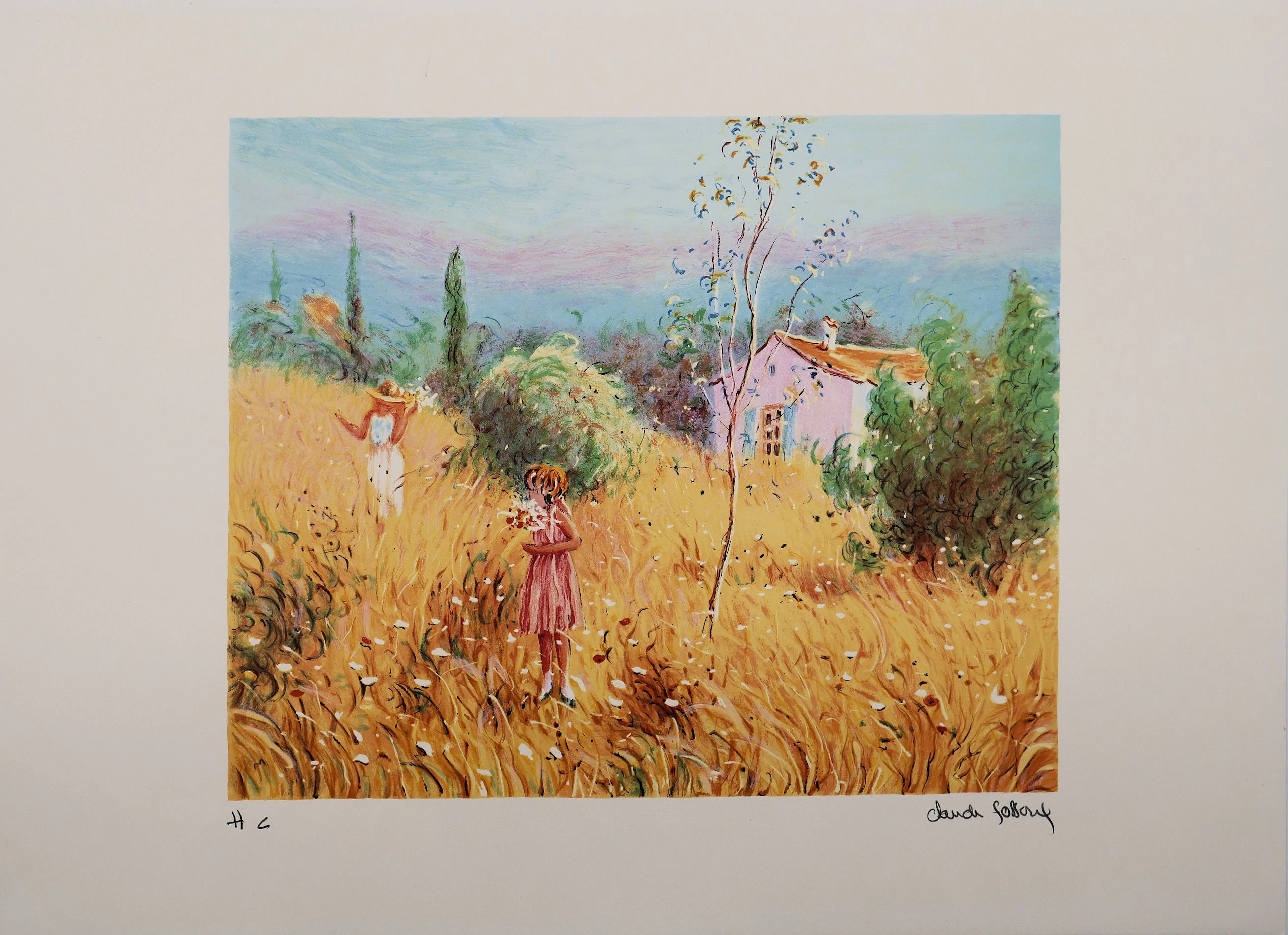 Claude FOSSOUX : La cueillette de fleurs, Lithographie signée