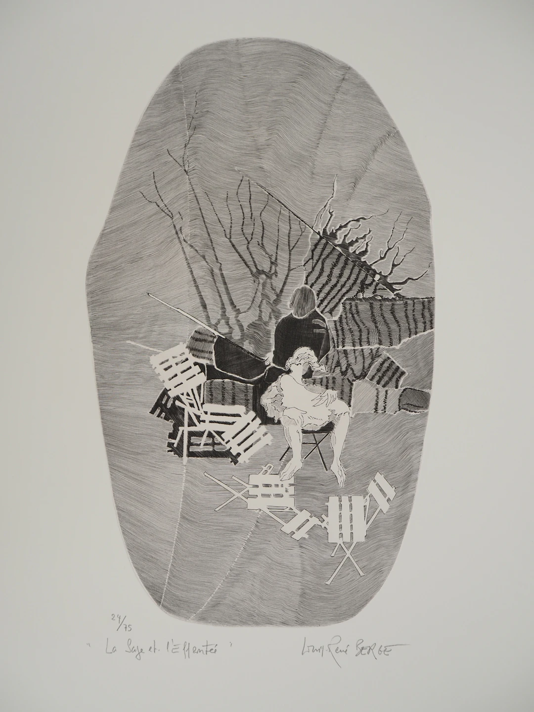 Louis-René BERGE (1927-2013), Le sage et l'effronté - Gravure sur