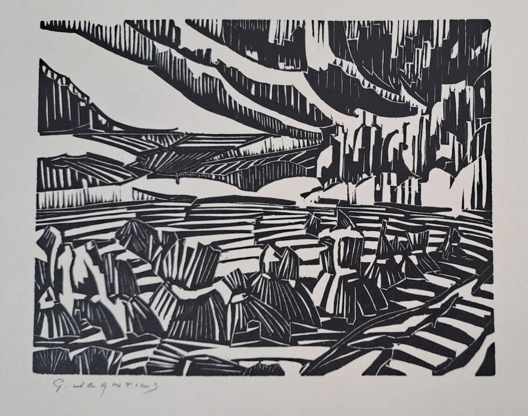 Georges Jeantils - Les huriots, 1951 - Bois gravé - Signée au crayon