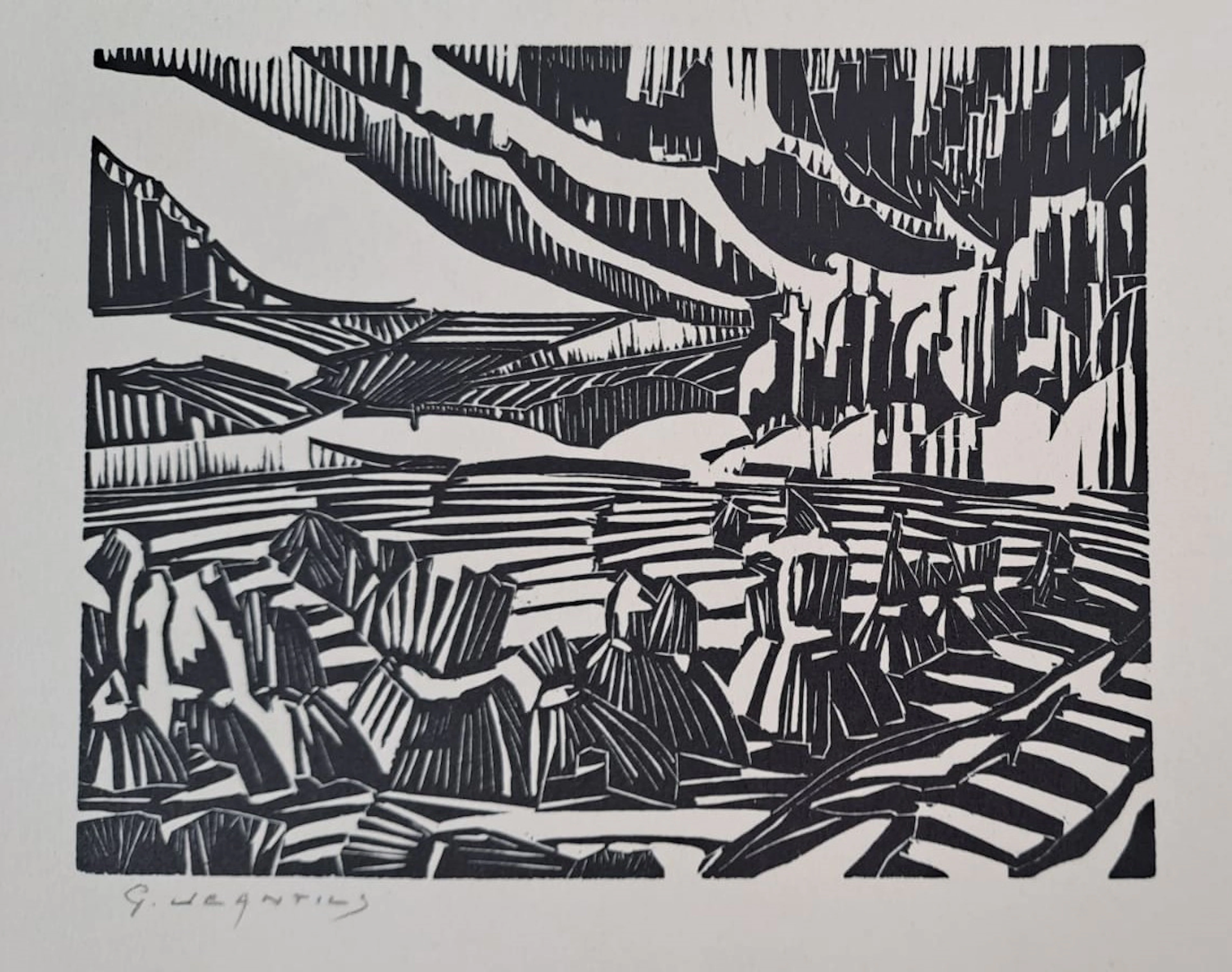 Georges Jeantils - Les huriots, 1951 - Bois gravé - Signée au crayon