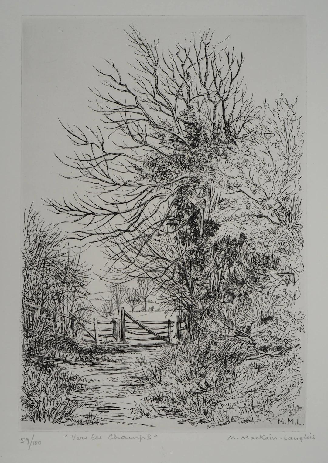 Marguerite MACKAIN-LANGLOIS, Vers les champs, 1969 - Gravure sur cuivre