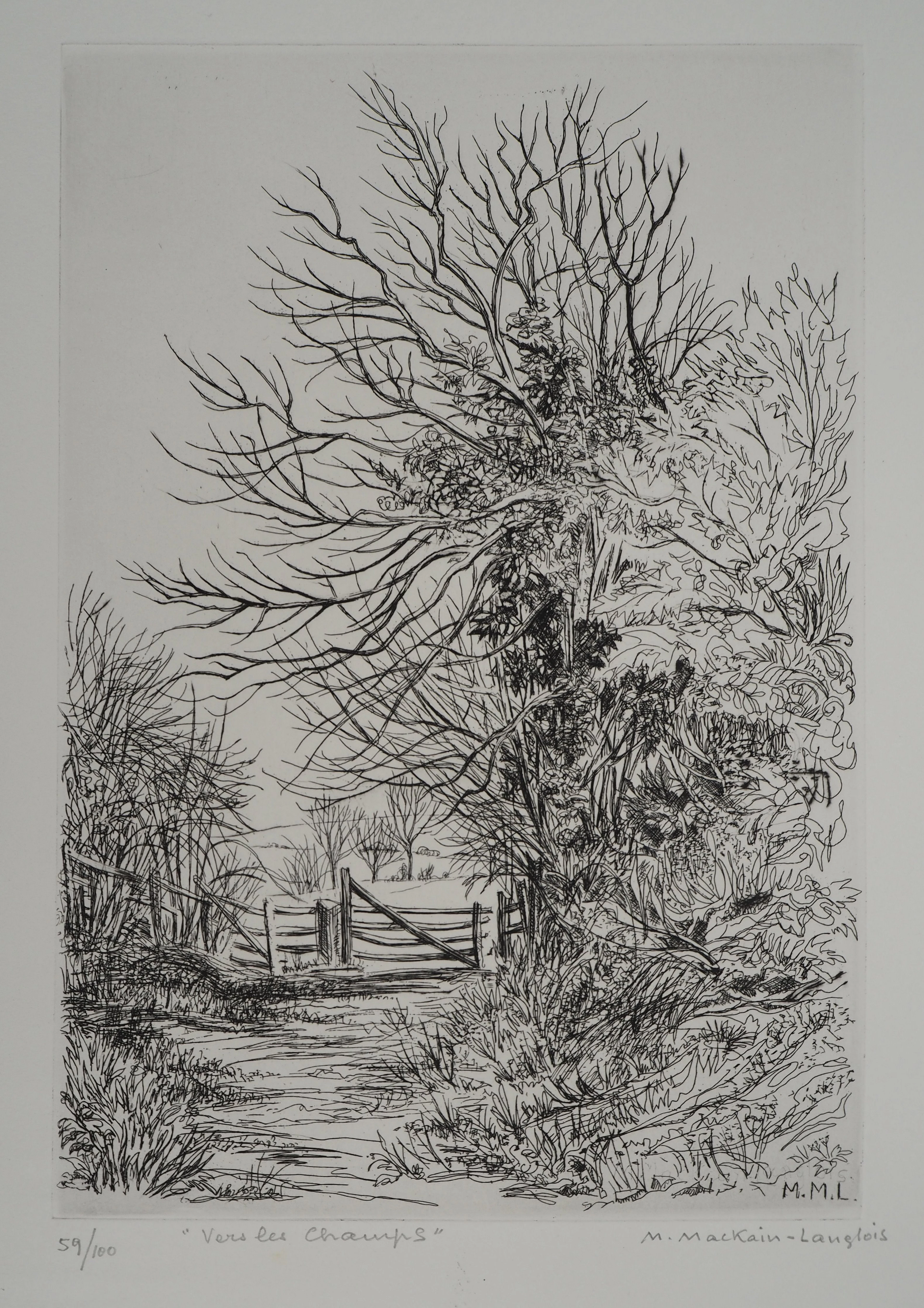 Marguerite MACKAIN-LANGLOIS, Vers les champs, 1969 - Gravure sur cuivre