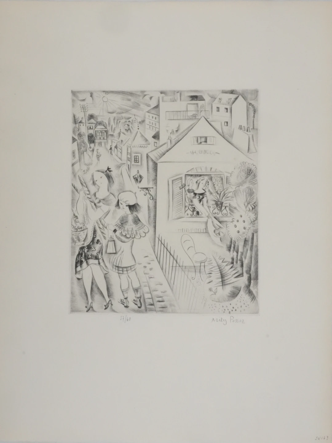 Mily POSSOZ : Jeunes filles aux provisions - Gravure originale signée