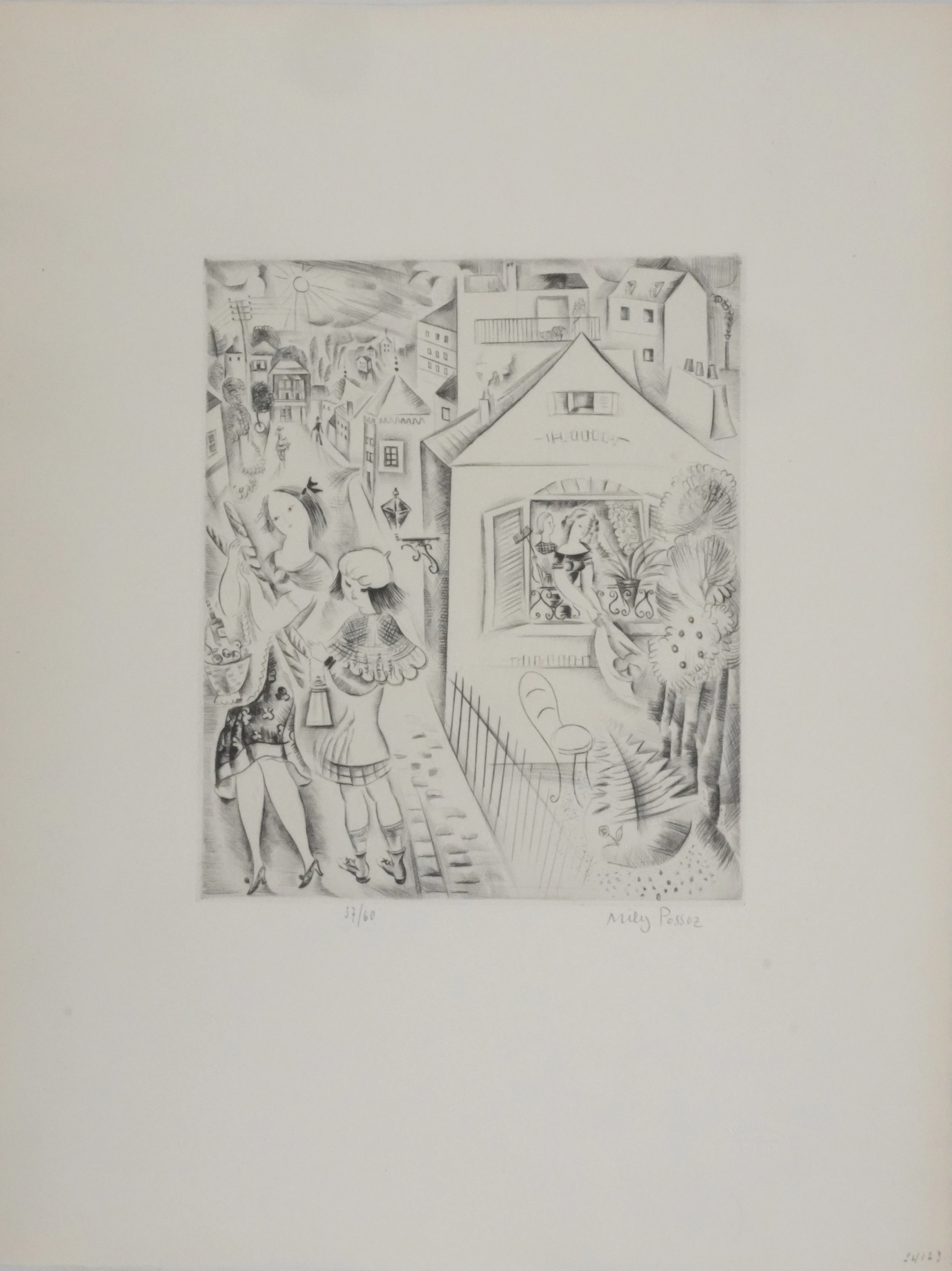 Mily POSSOZ : Jeunes filles aux provisions - Gravure originale signée