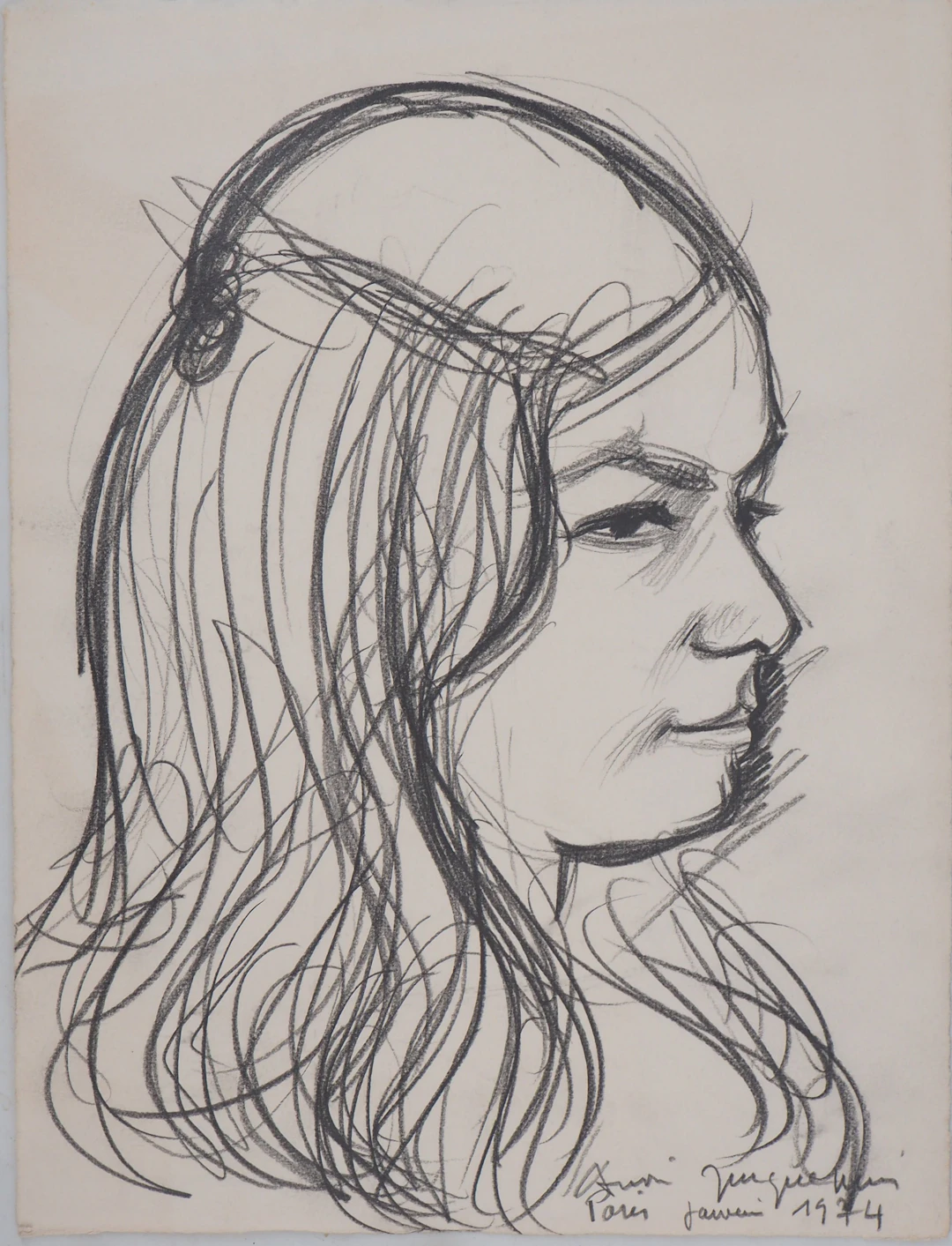 André JACQUEMIN - Modèle de profil,1974 - Dessin signé