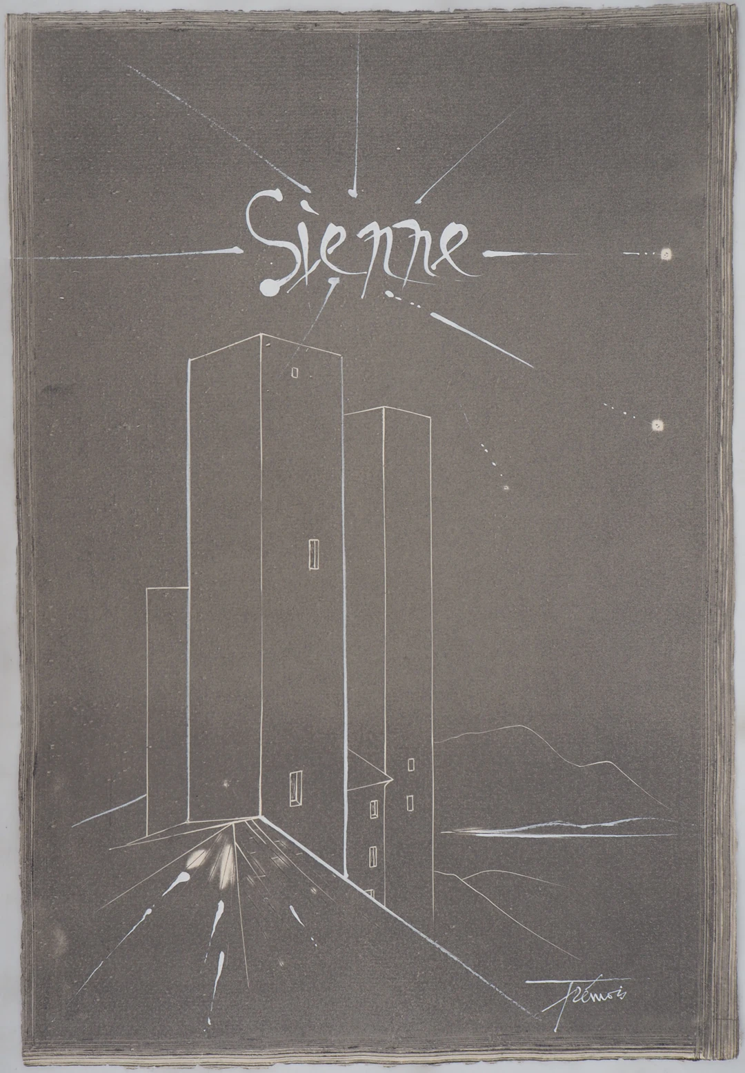 Pierre Yves TREMOIS : Sienne - Monotype et aquarelle, Signé