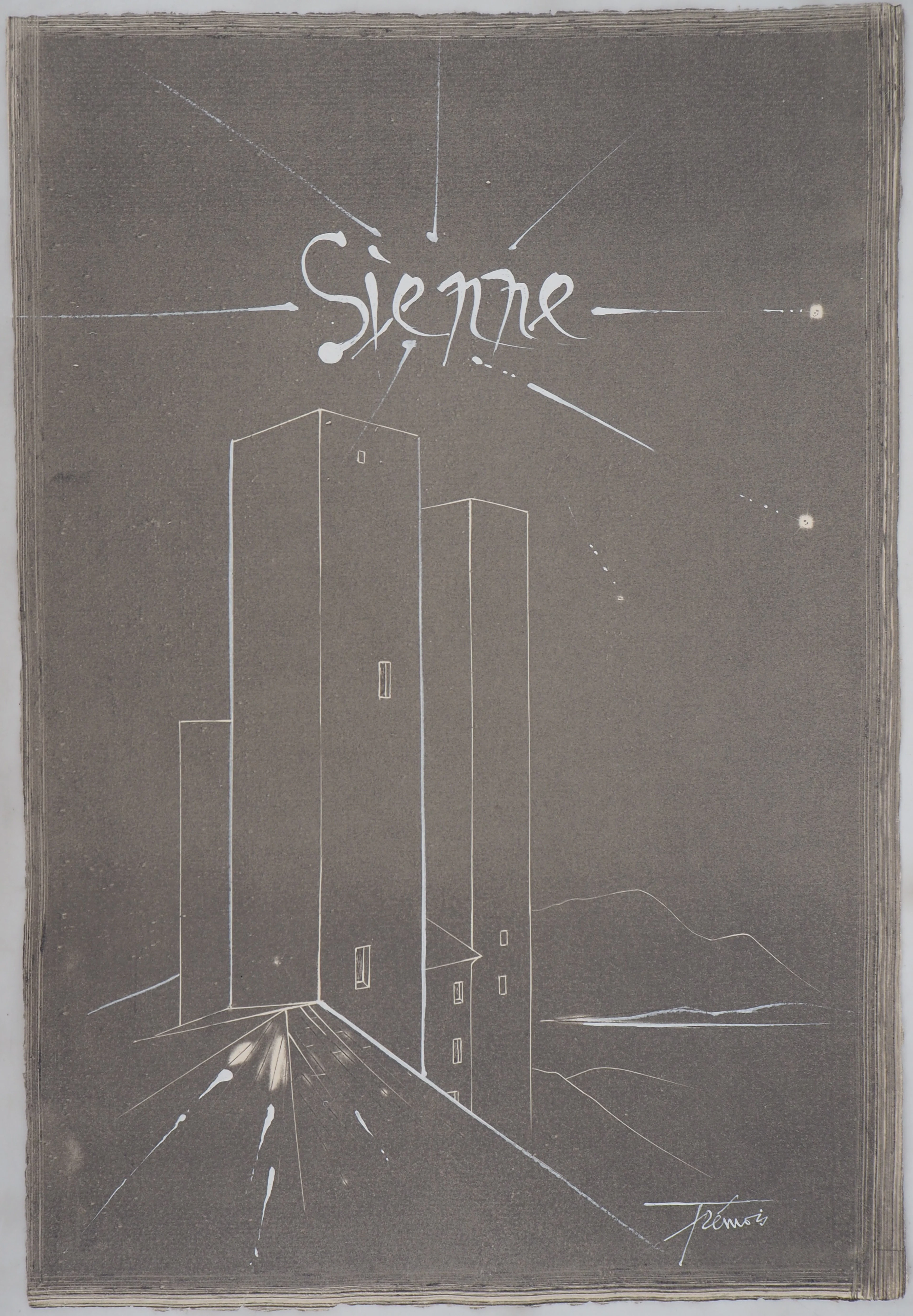 Pierre Yves TREMOIS : Sienne - Monotype et aquarelle, Signé