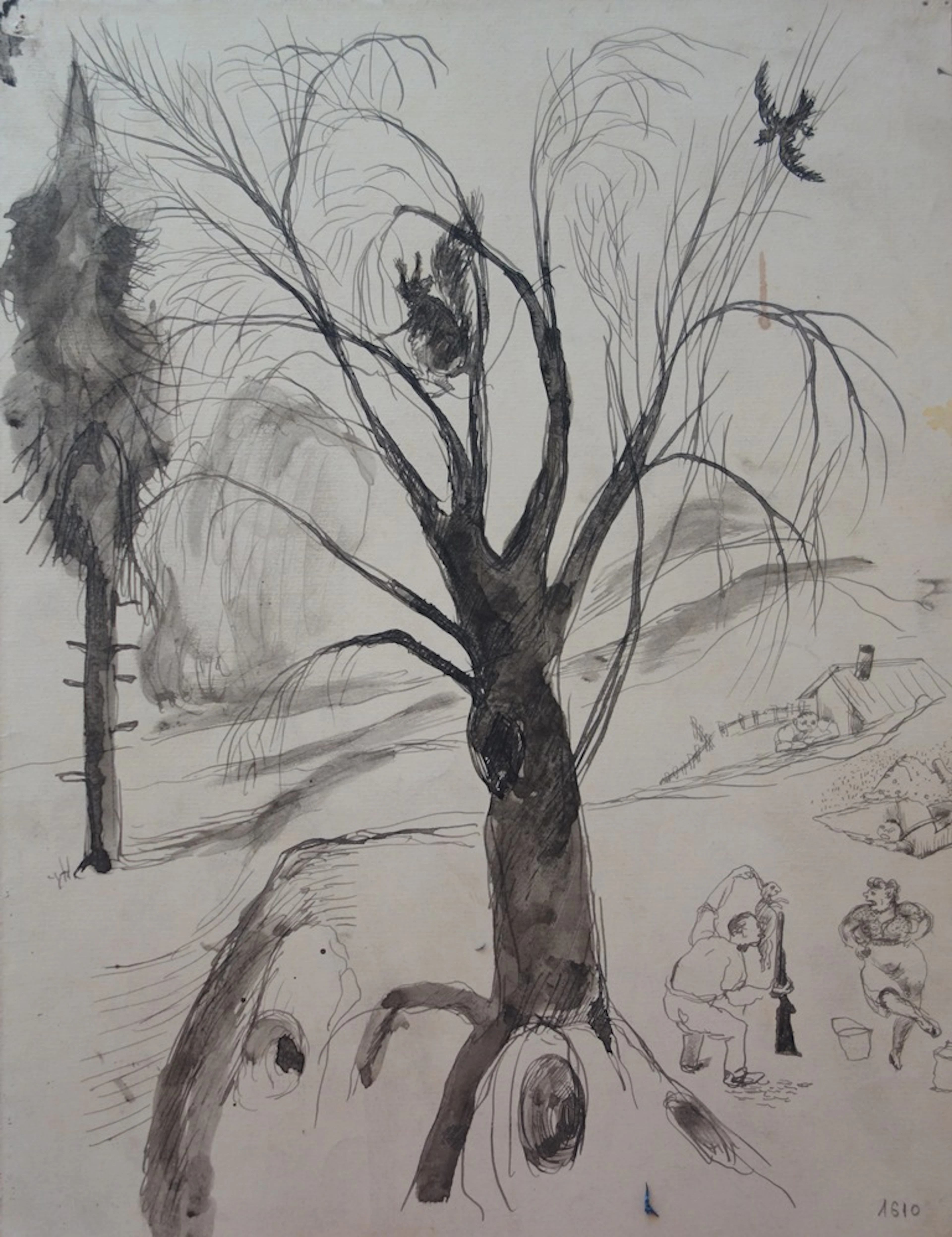 Edouard Goerg - Scène de chasse - Dessin original signé