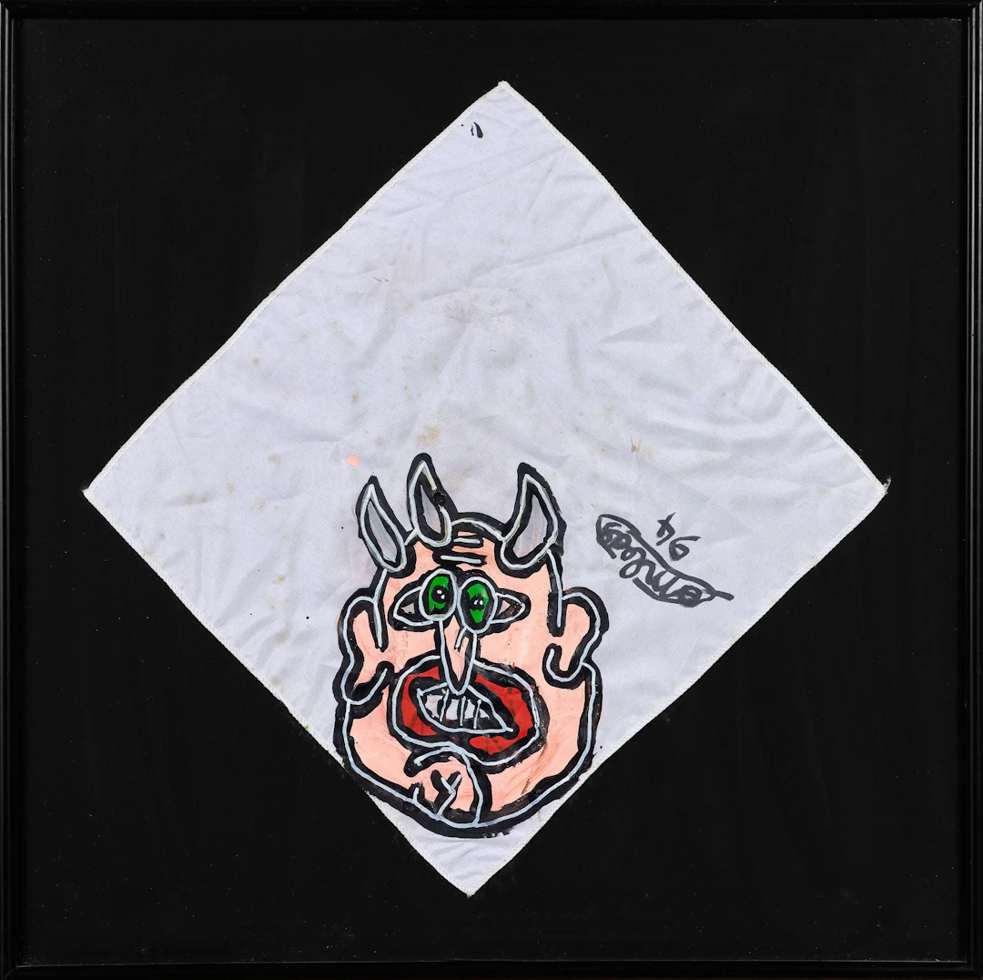 Robert Combas- Tête de monstre rose - 1994 - Acrylique sur tissu