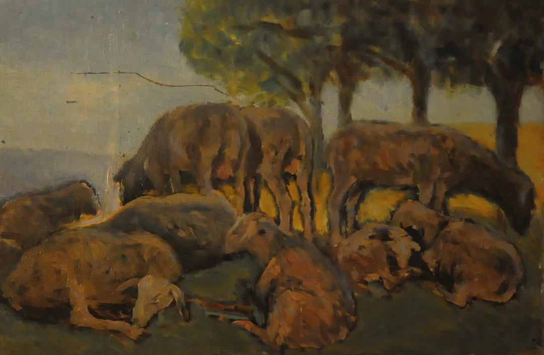 Giovanni MALESCI - Le troupeau de moutons, 1927 - Huile sur panneau