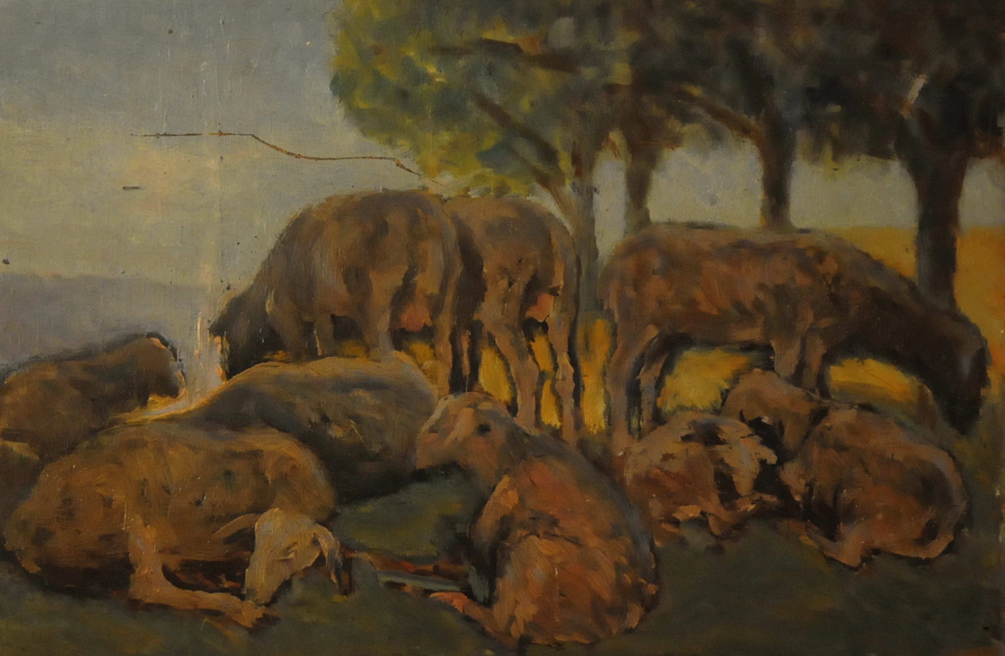 Giovanni MALESCI - Le troupeau de moutons, 1927 - Huile sur panneau