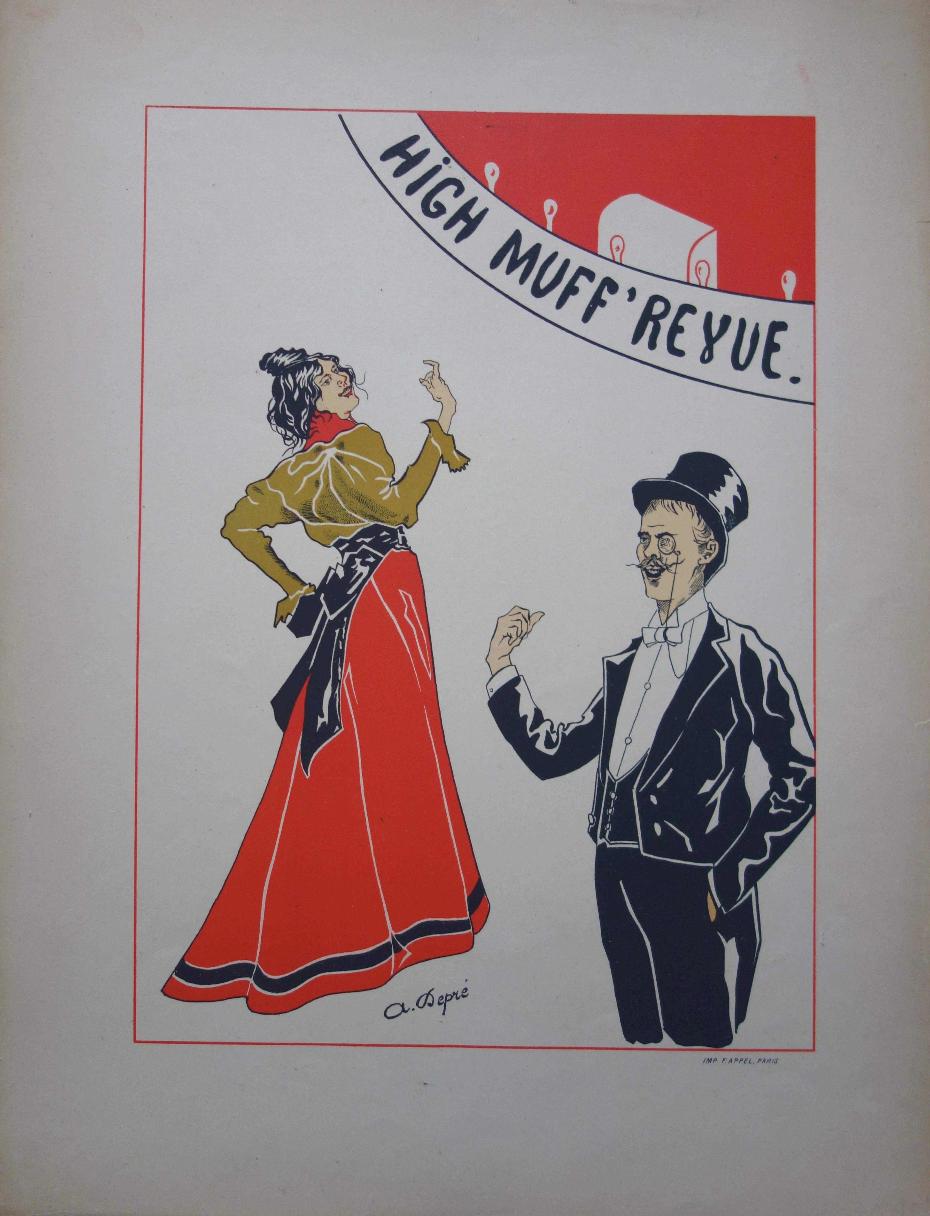 A. Depré - HIGH MUFF REVUE, fin du 19e siècle - Lithographie originale signée
