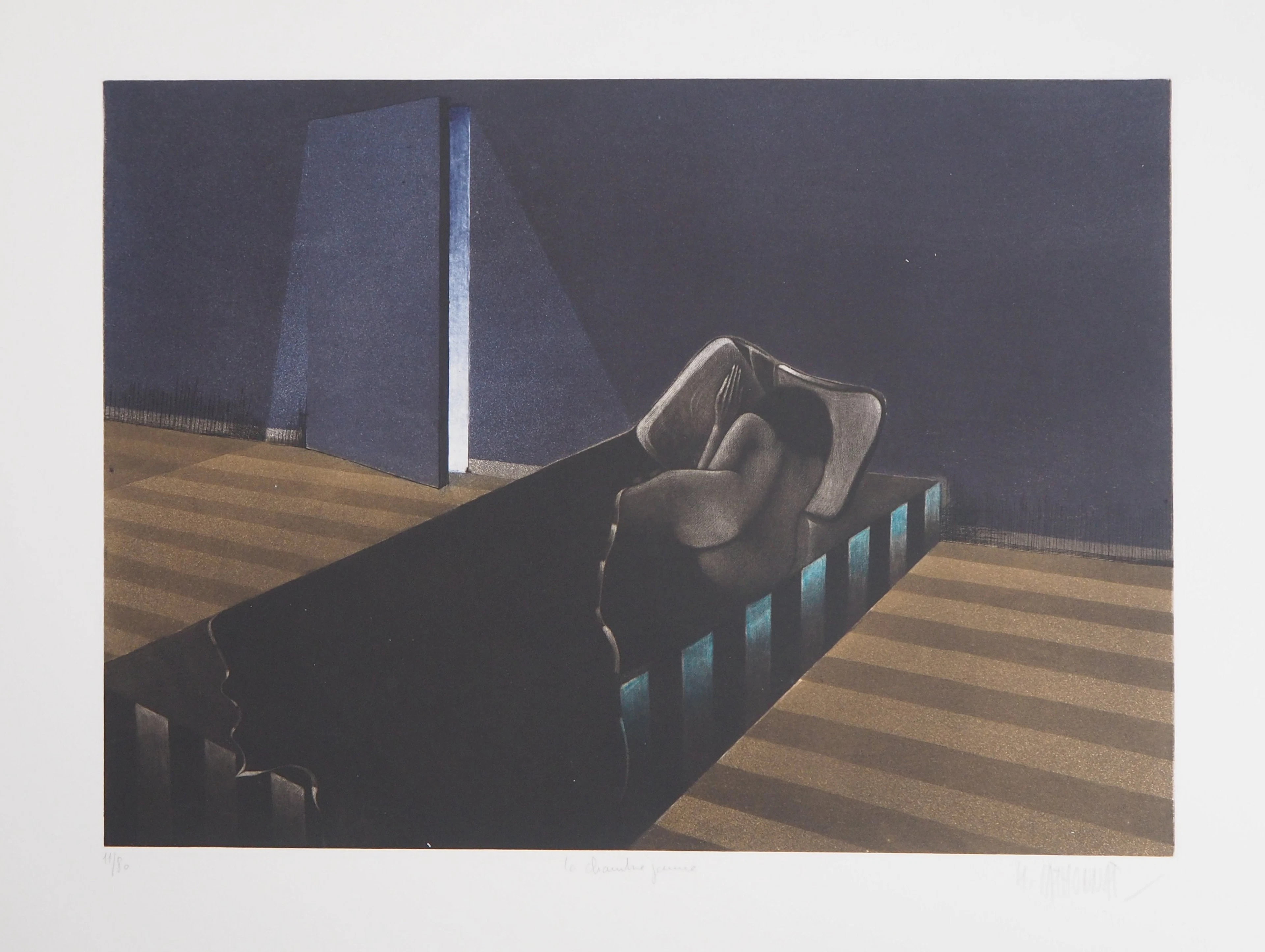 Michel MATHONNAT : La Chambre jaune - Gravure originale signée au crayon