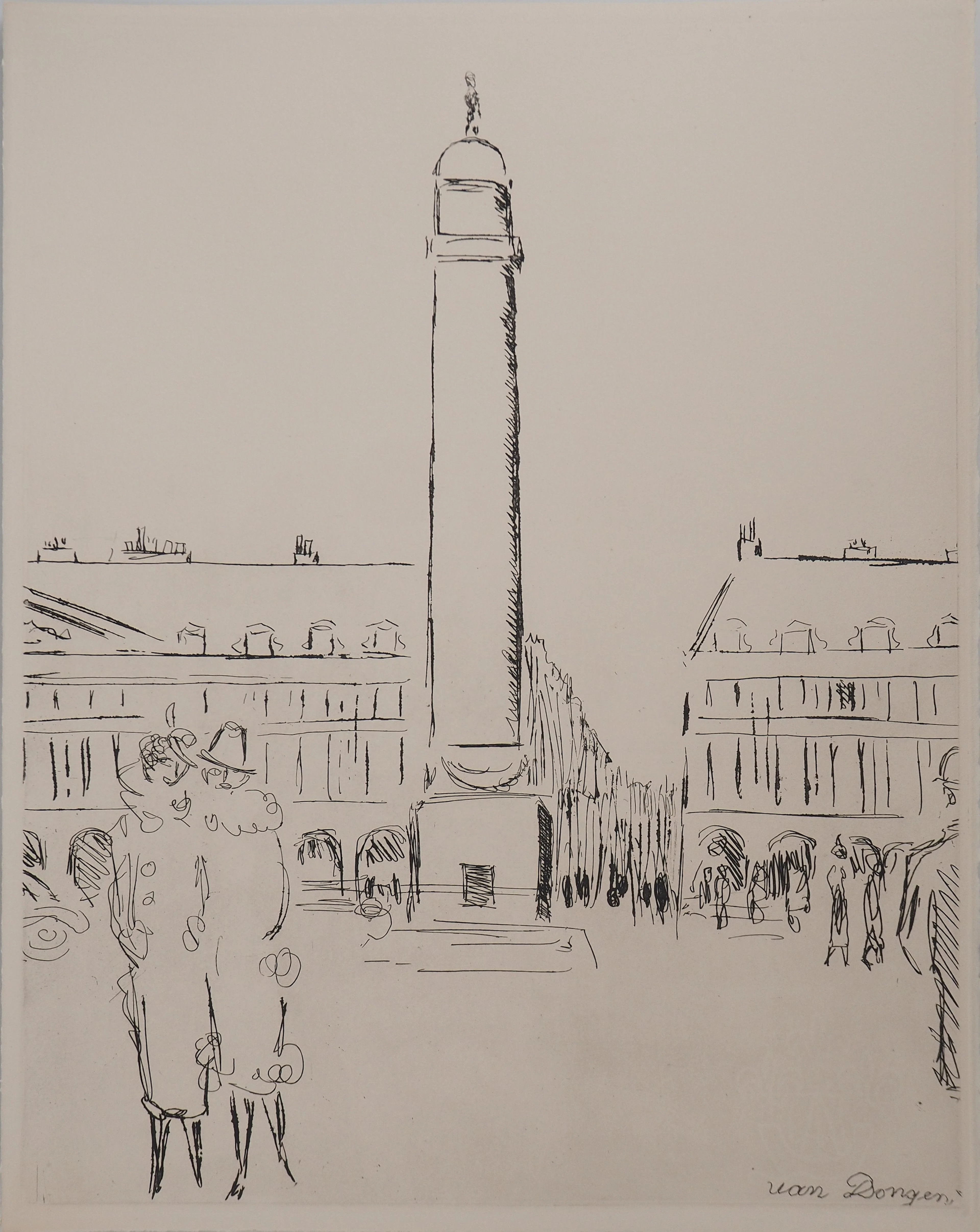 Kees VAN DONGEN : Place Vendôme, Gravure originale signée