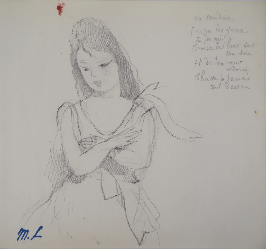 Marie LAURENCIN : Mélancolie, Dessin original signé