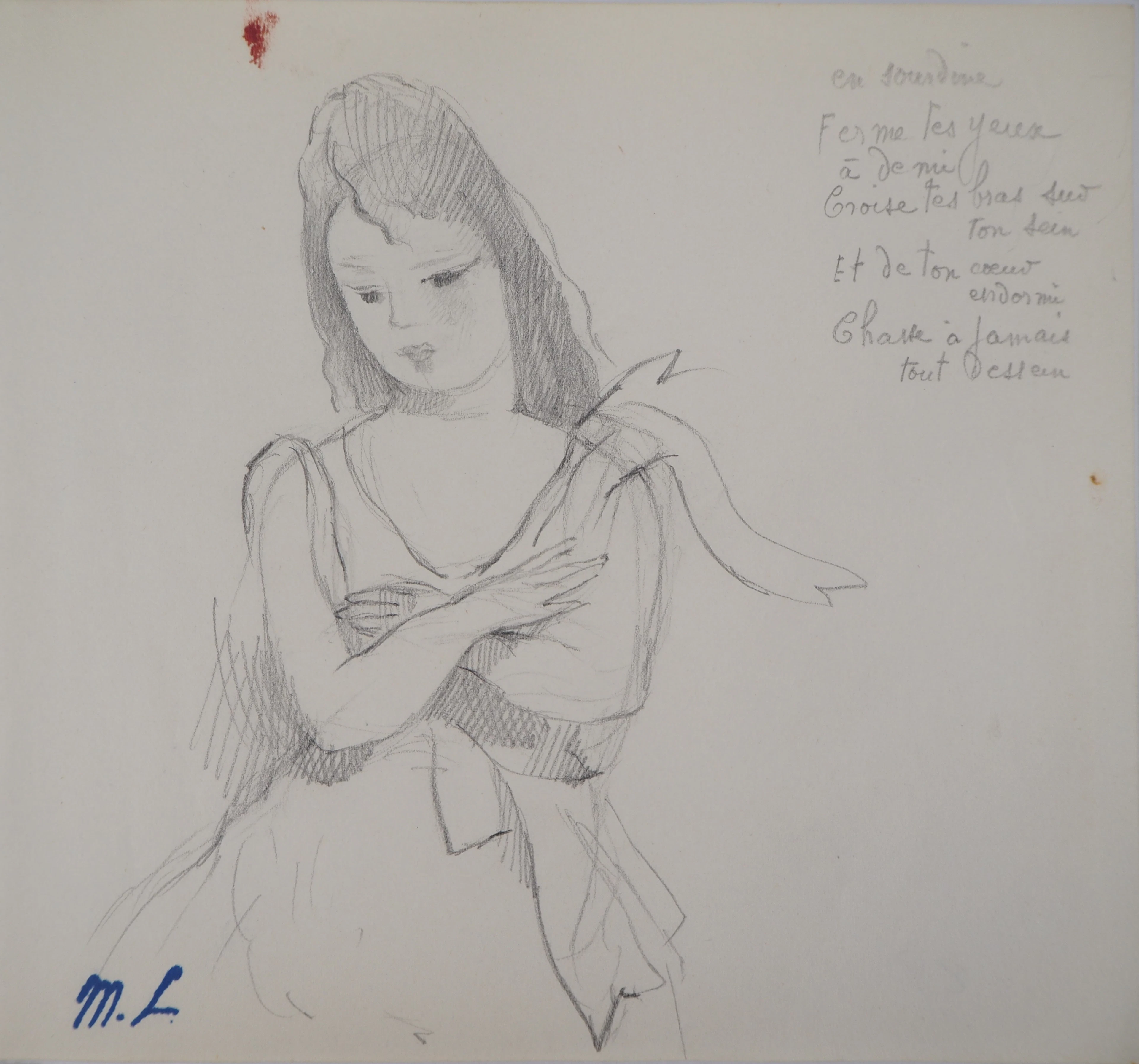 Marie LAURENCIN : Mélancolie, Dessin original signé