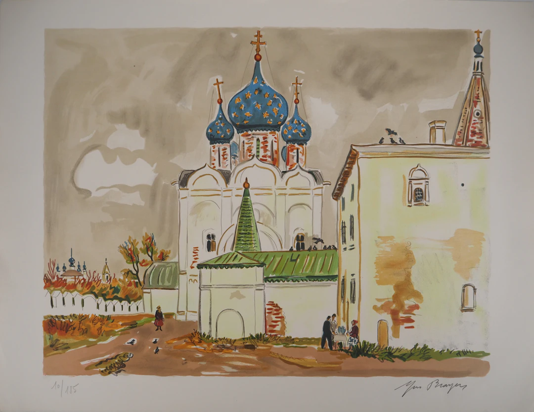 Yves BRAYER : Les bulbes bleus, Lithographie originale signée