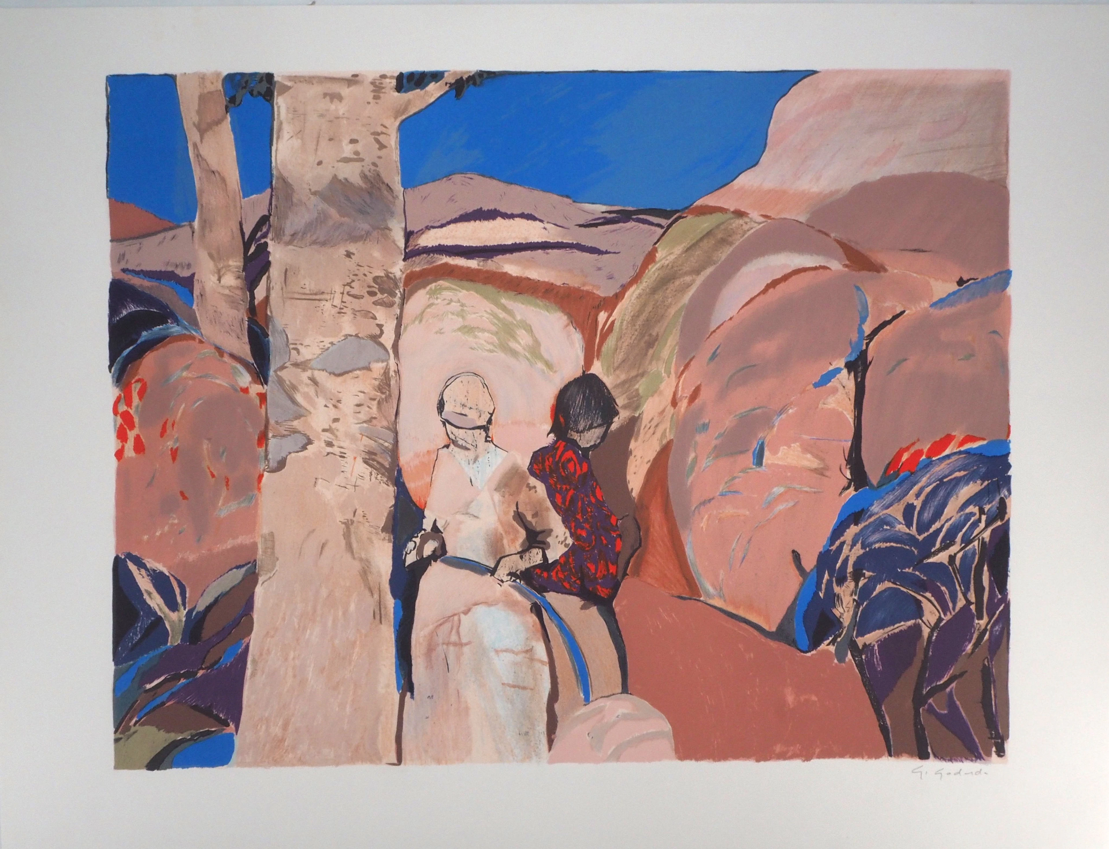 Gabriel GODARD : Promenade dans les dunes - Lithographie originale signée