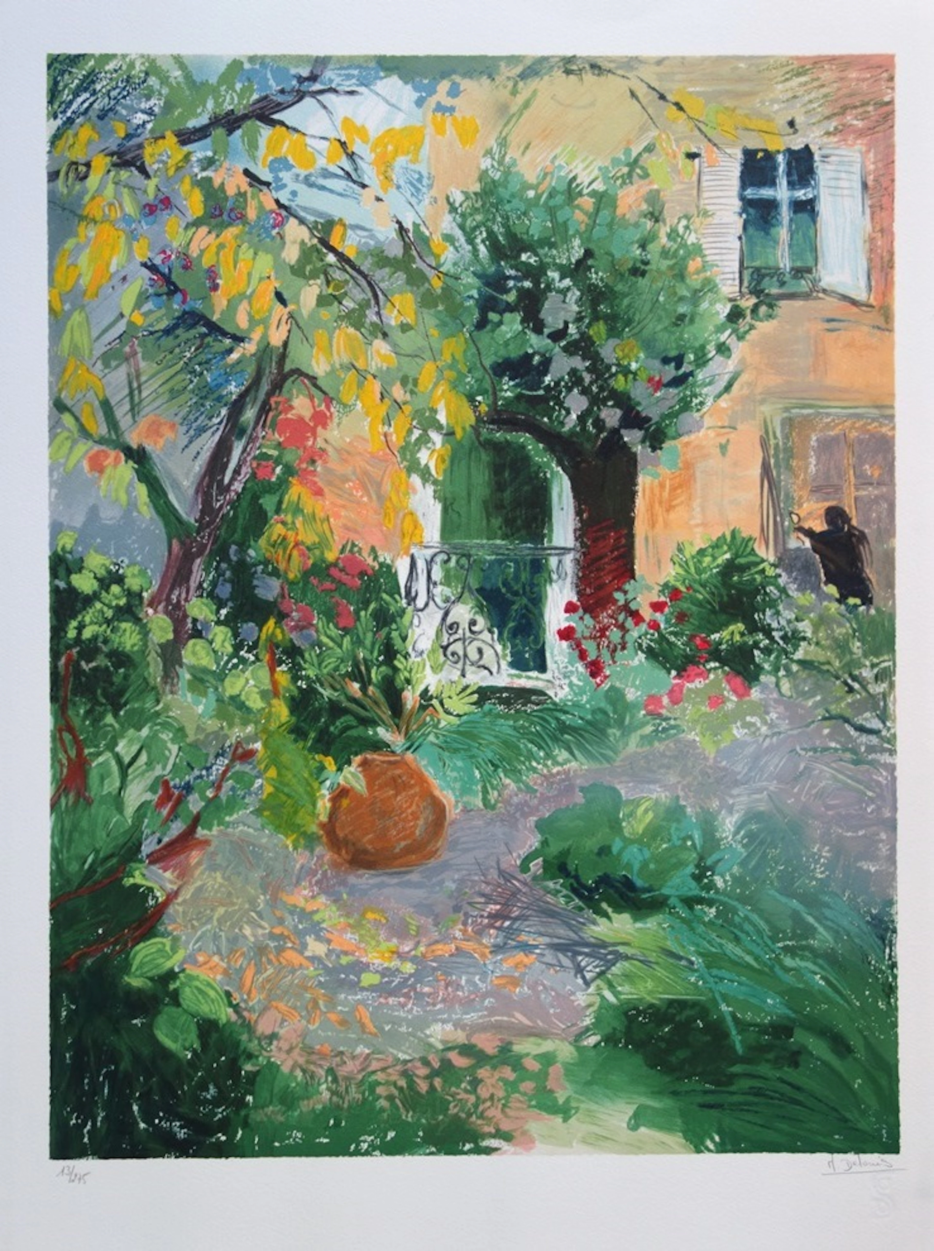 Nancy DELOUIS : Le jardin provençal au printemps - Lithographie originale