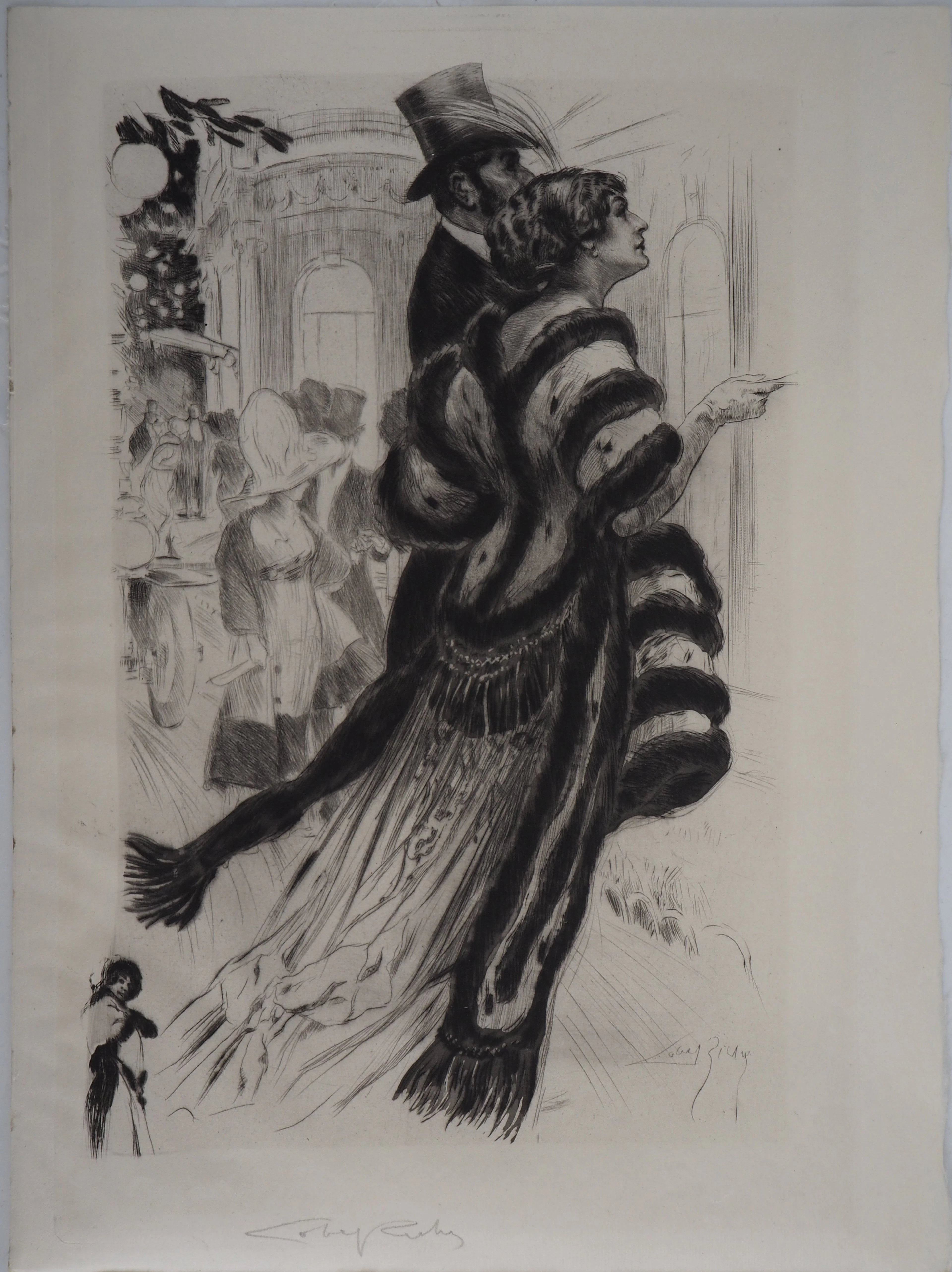 Alméry LOBEL-RICHE : Le couple élégant - Gravure Originale Signée