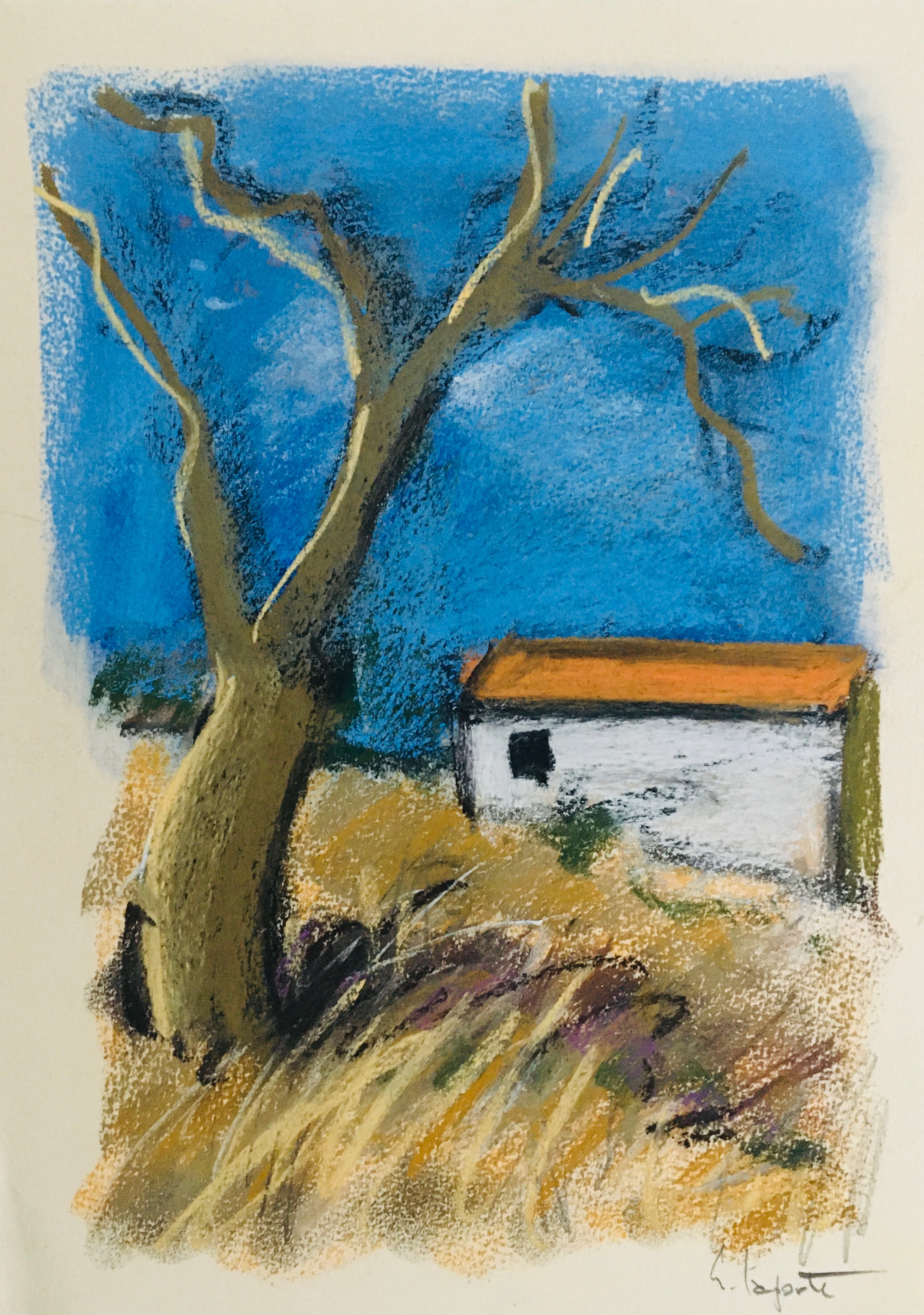 Georges LAPORTE - La cabane gardiane, 1974 - Pastel original signé