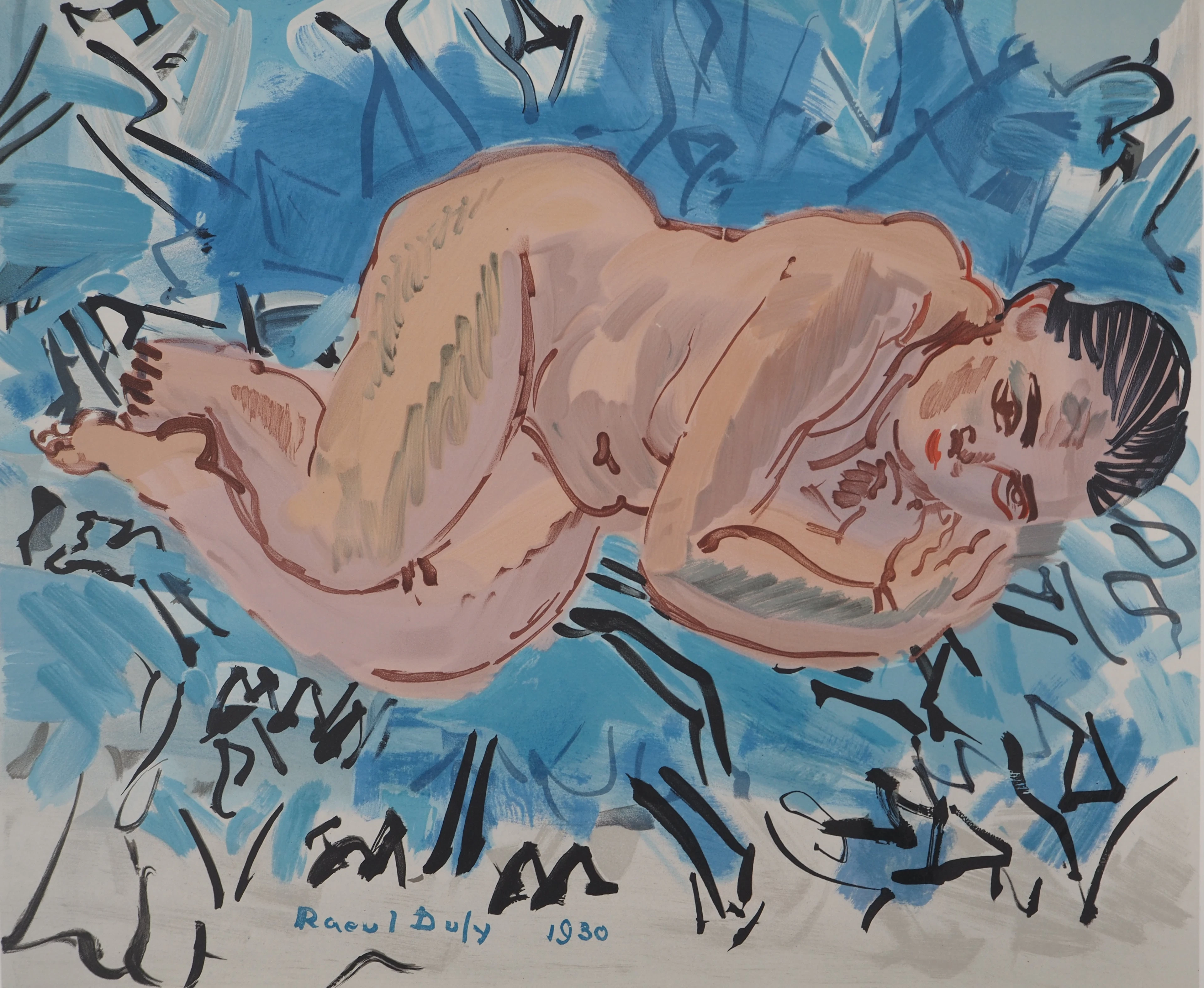 Raoul DUFY : Nu sur un fond bleu, Lithographie signée