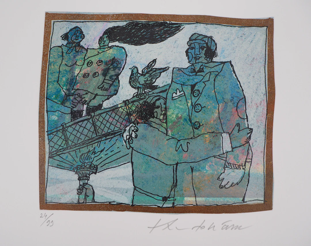 Theo TOBIASSE - Les couples de la Statue de la Liberté - Lithographie