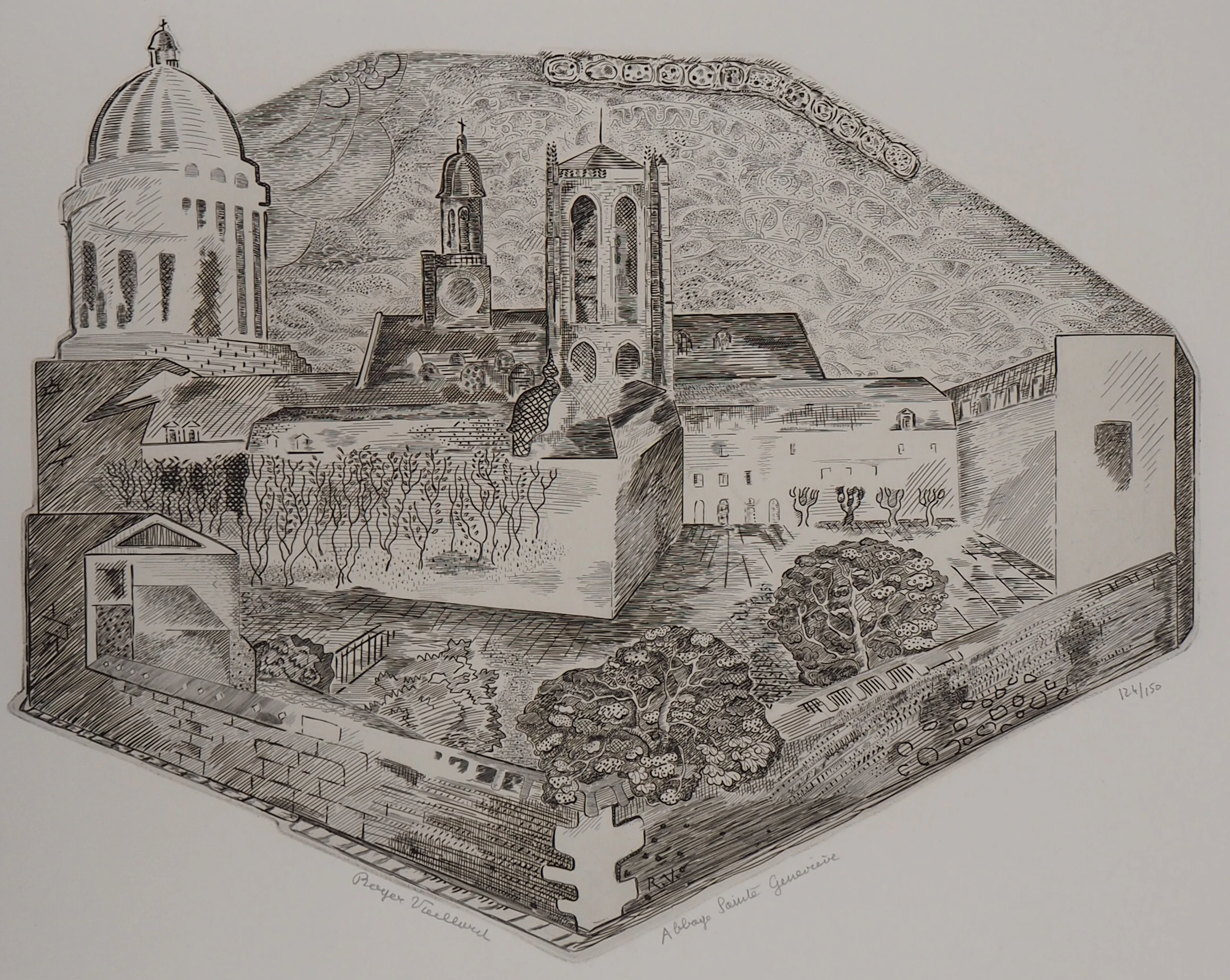 Roger Vieillard - Paris : Abbaye Sainte-Geneviève - Gravure originale signée